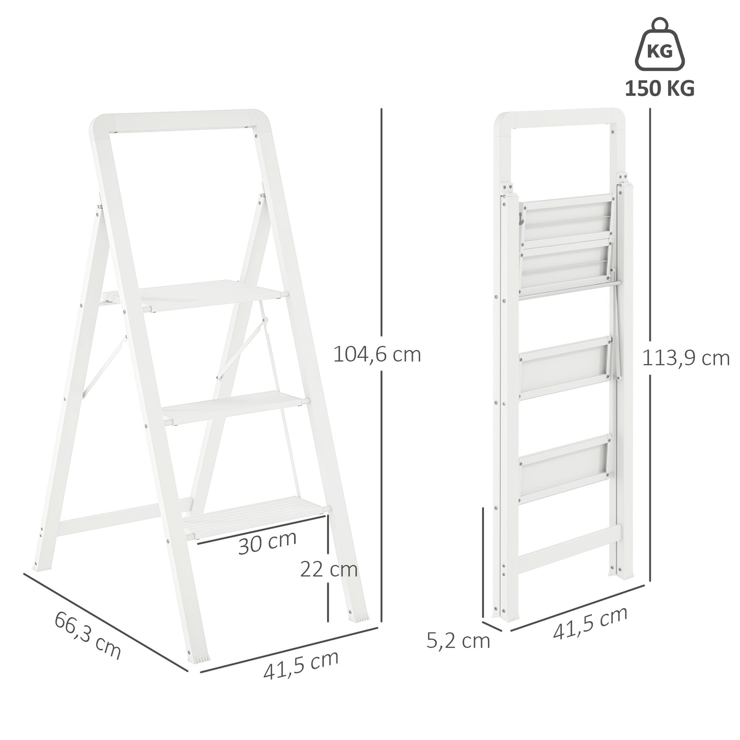 Fällbar stegstege i aluminium, halkskydd, 150 kg kapacitet