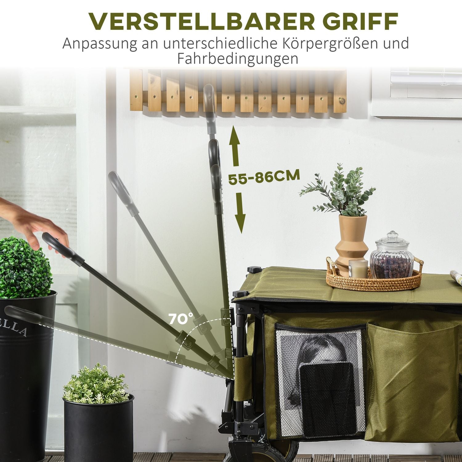 Fällbar strandvagn – justerbar, 4 hjul, avtagbara väskor