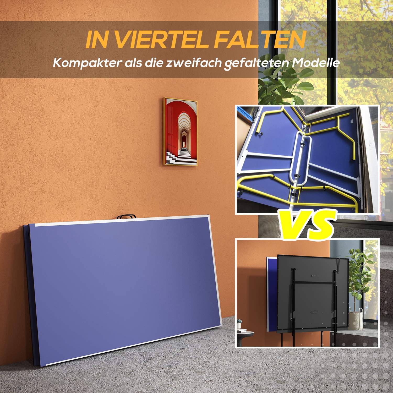 Fällbart bordtennisbord med nät, fladdermöss & bollar - Blå