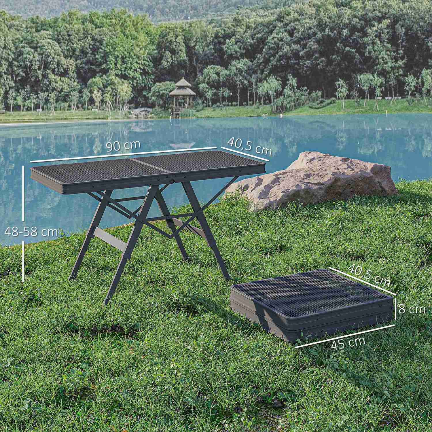 Fällbart campingbord i aluminium – Justerbart i höjdled, 90x40,5 cm