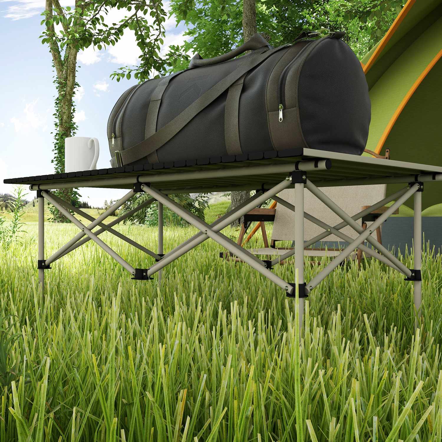 Fällbart campingbord i aluminium – lätt, 95 x 55 cm, kaki