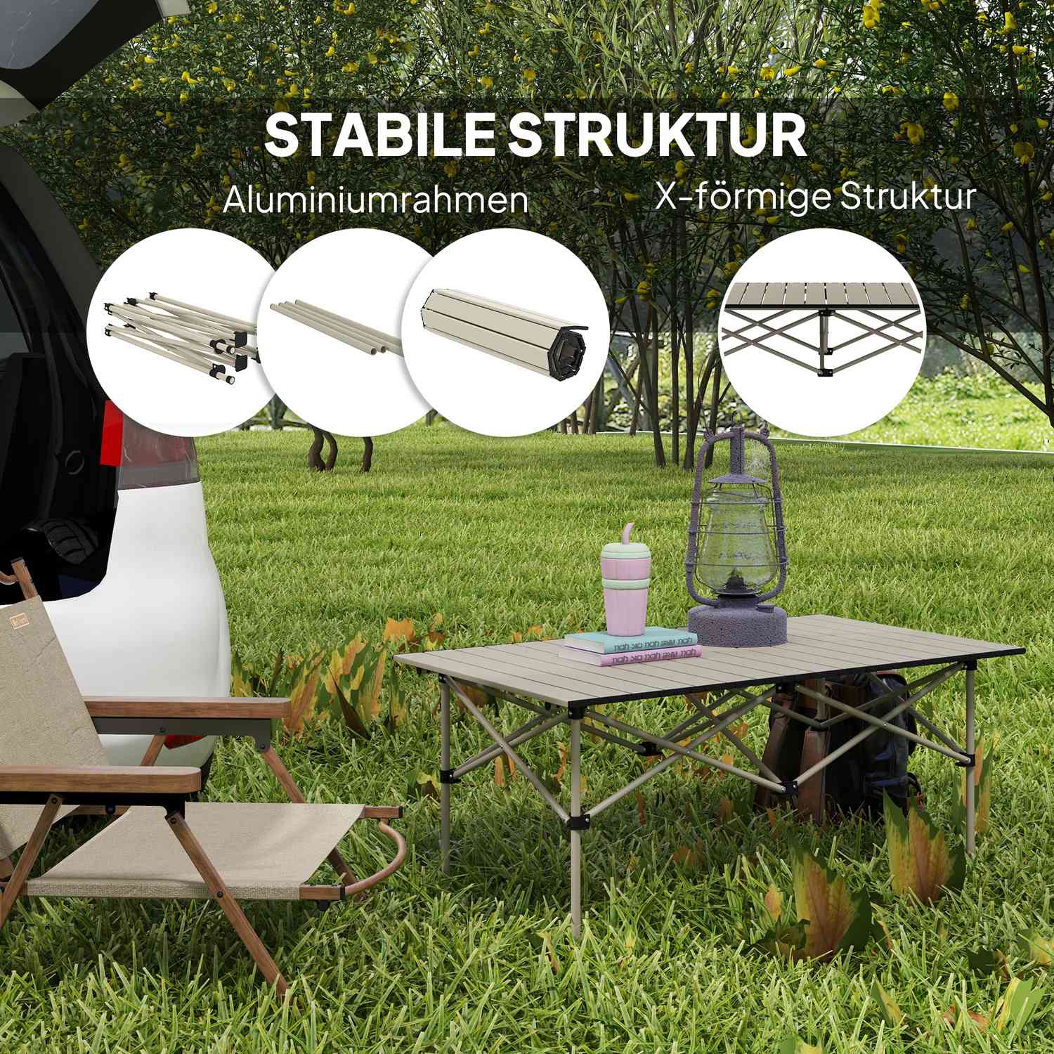 Fällbart campingbord i aluminium – lätt, 95 x 55 cm, kaki