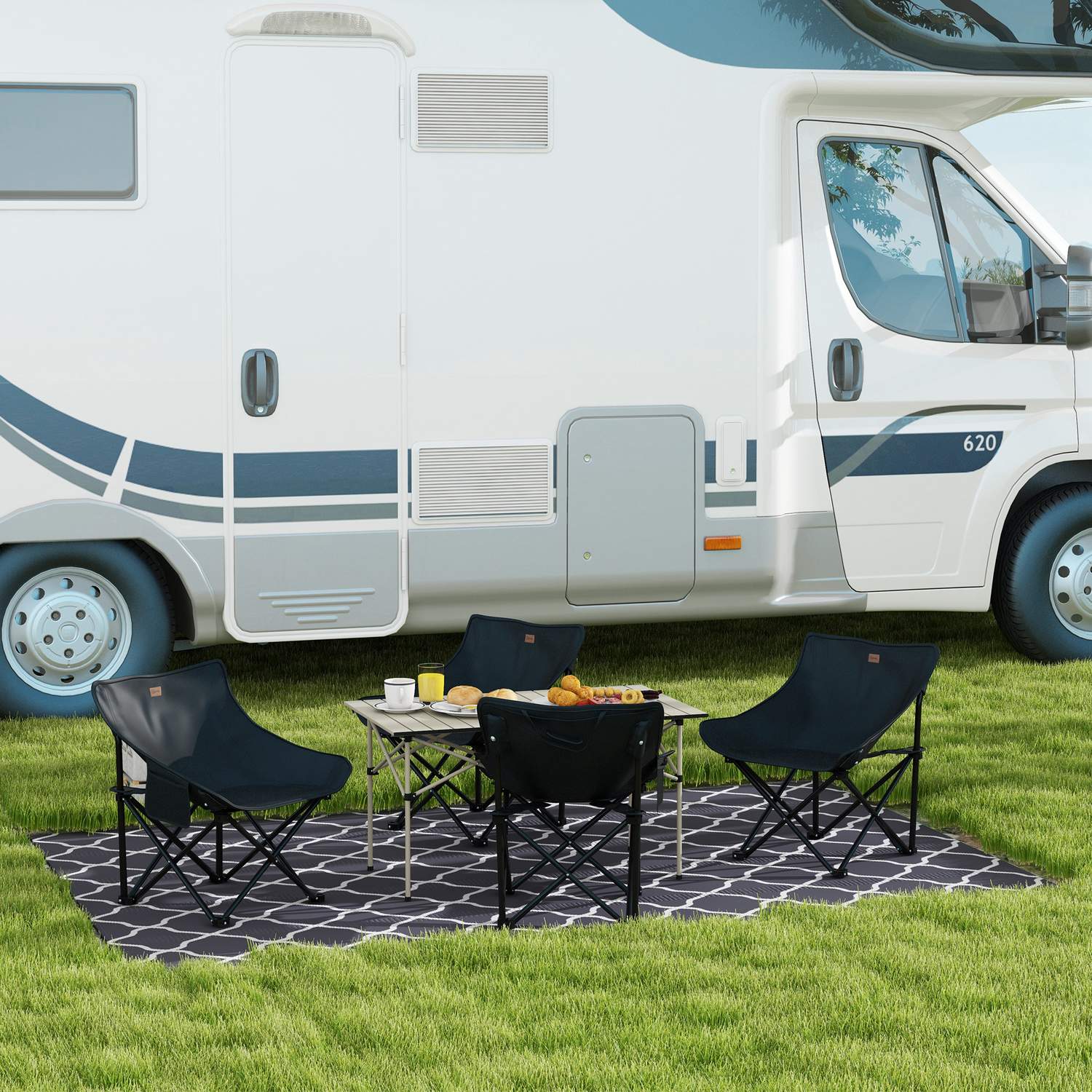 Fällbart campingbord i aluminium – lätt, 95 x 55 cm, kaki