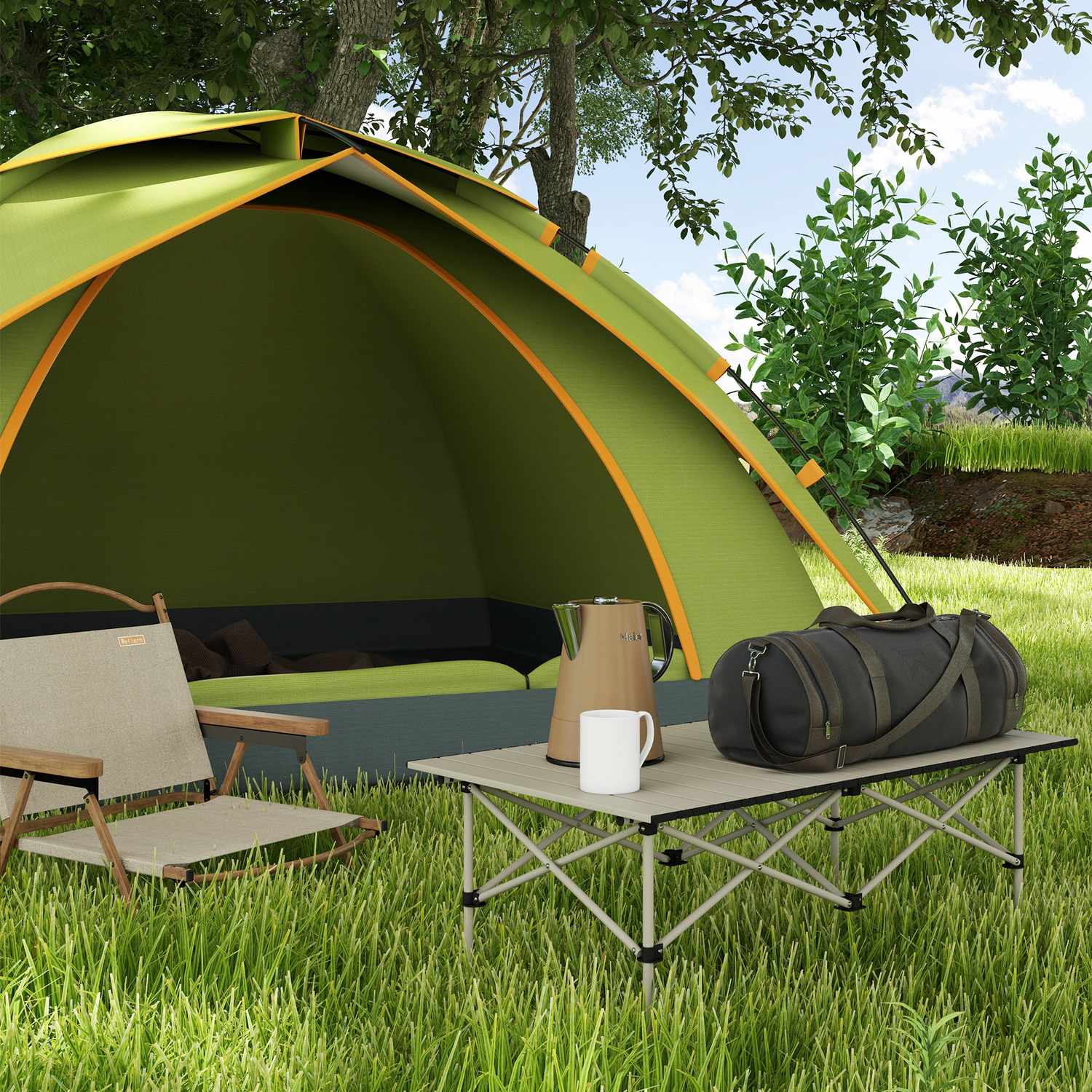Fällbart campingbord i aluminium – lätt, 95 x 55 cm, kaki