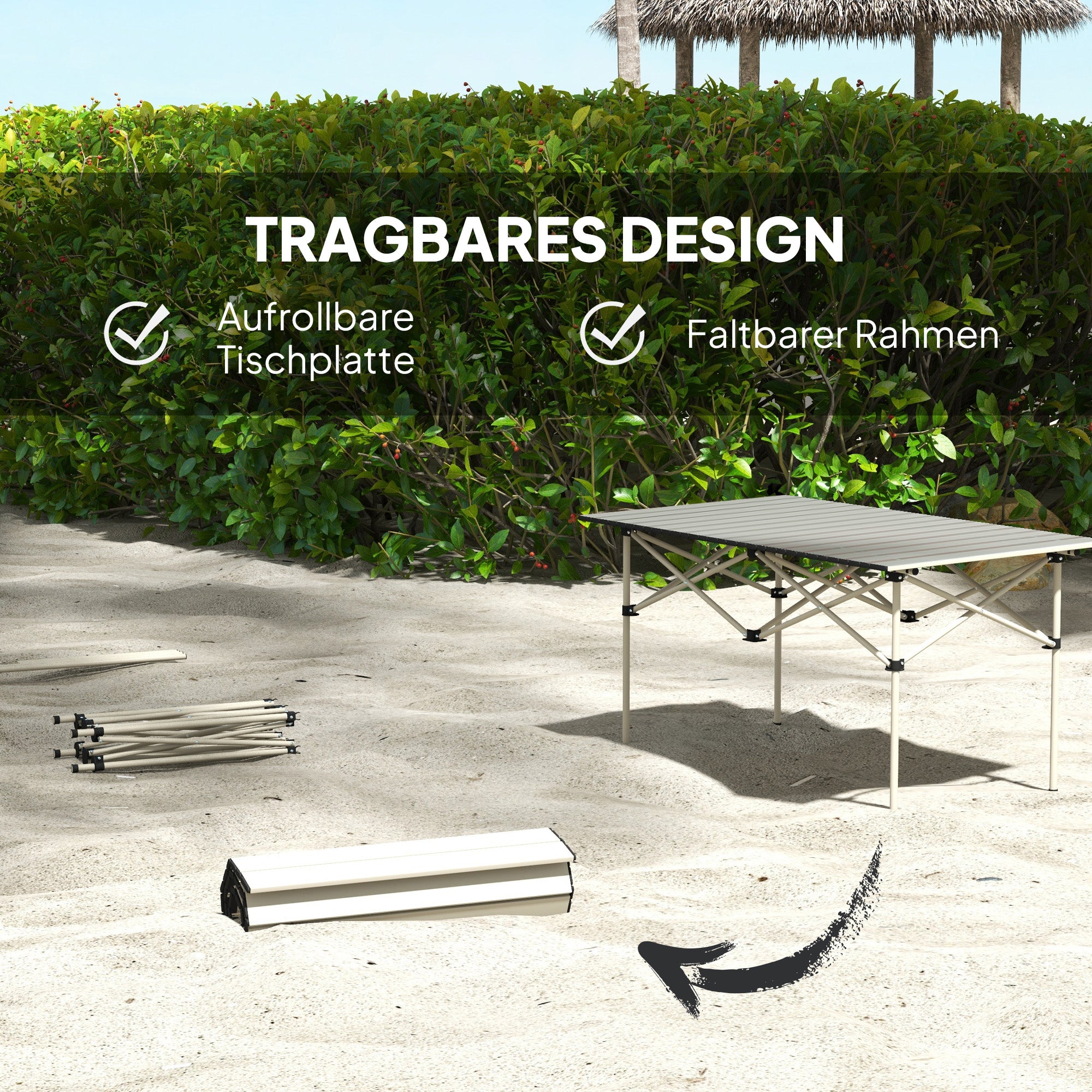 Fällbart campingbord i aluminium – lätt, 95 x 55 cm, kaki