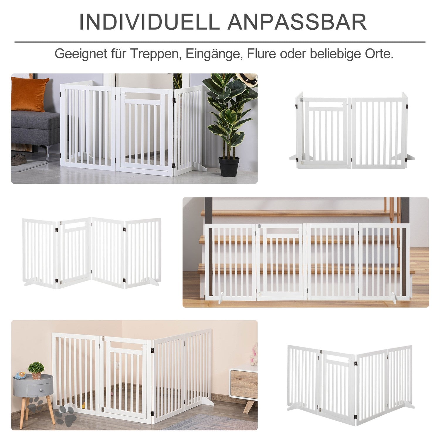 Fällbar trappgrind, Borrfri, Vit, 81cm, Fristående