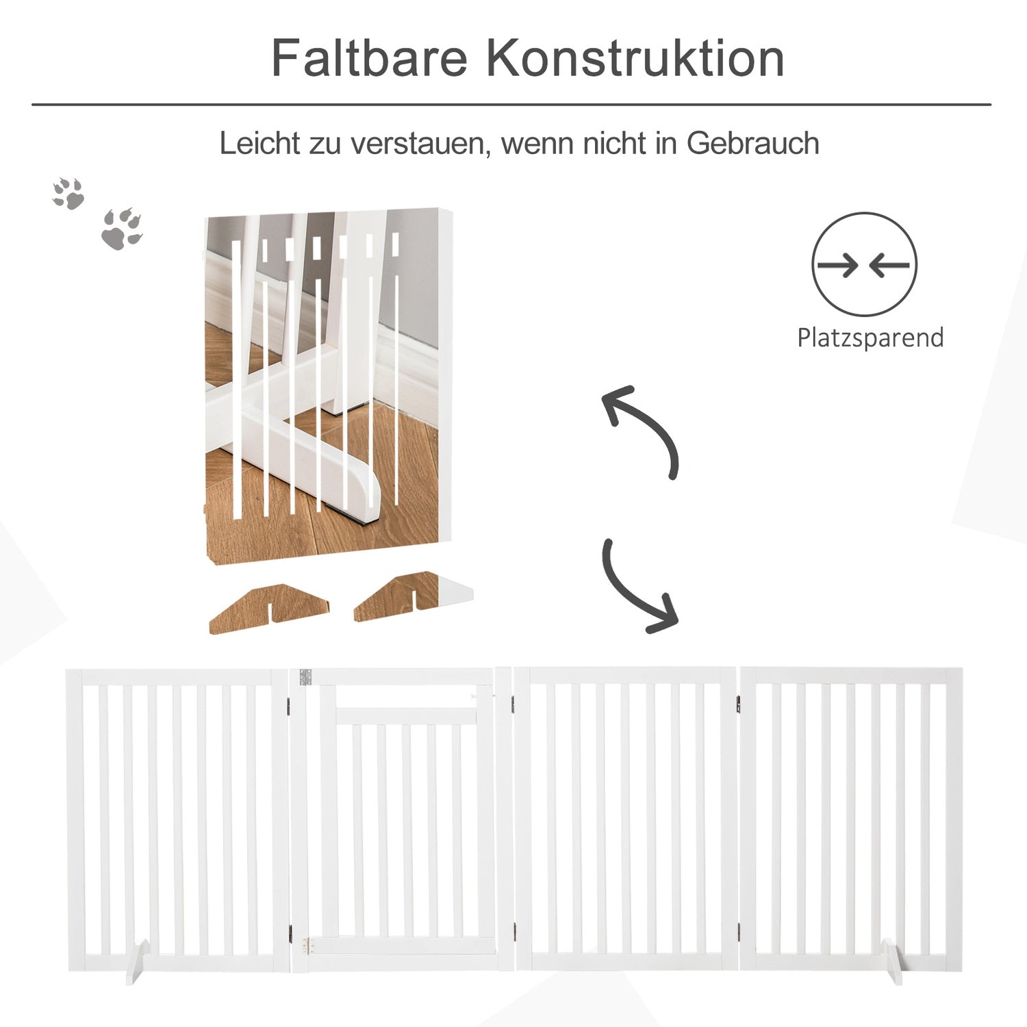 Fällbar trappgrind, Borrfri, Vit, 81cm, Fristående