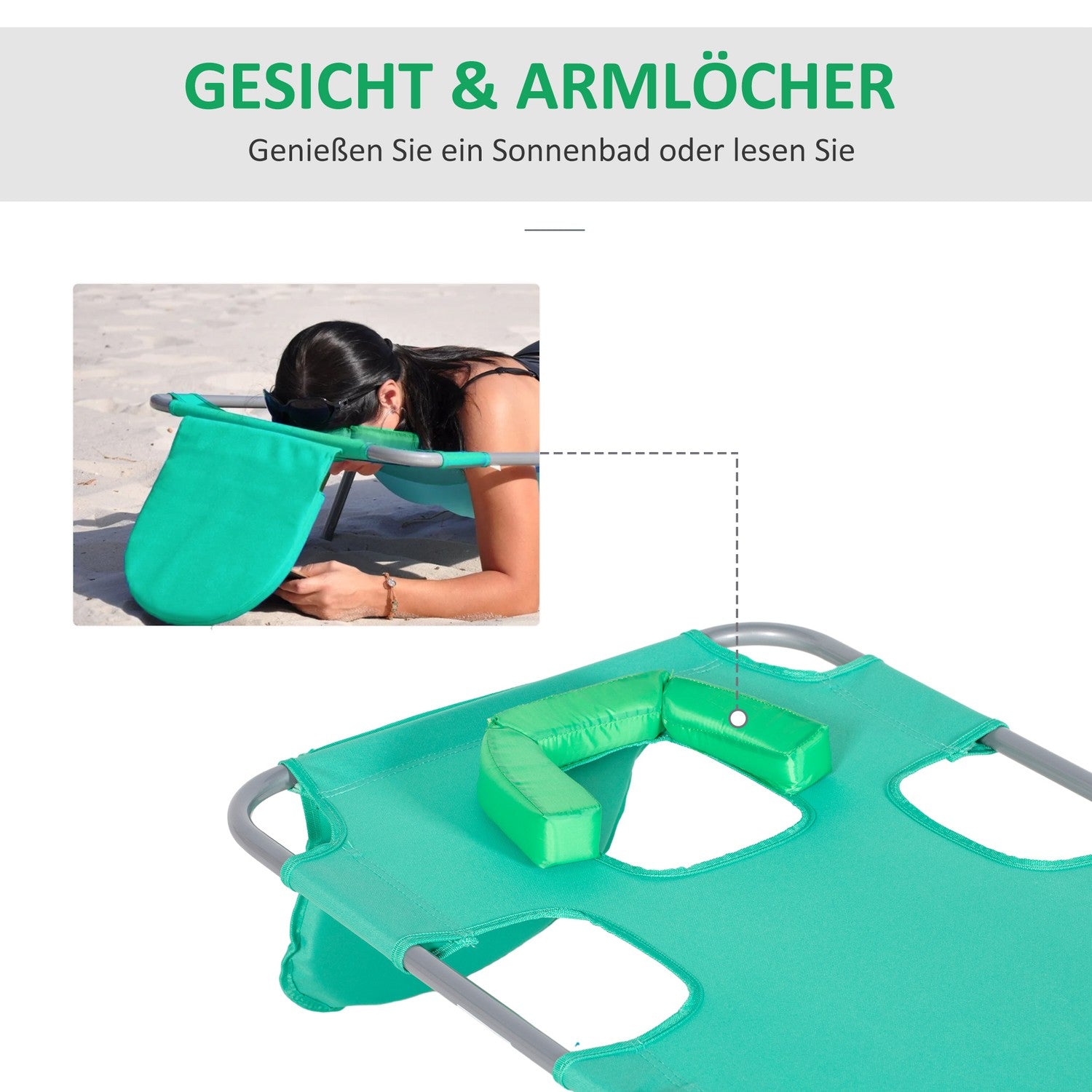 Fällbar trädgårdssolstol, 5-lägen, väderbeständig, grön