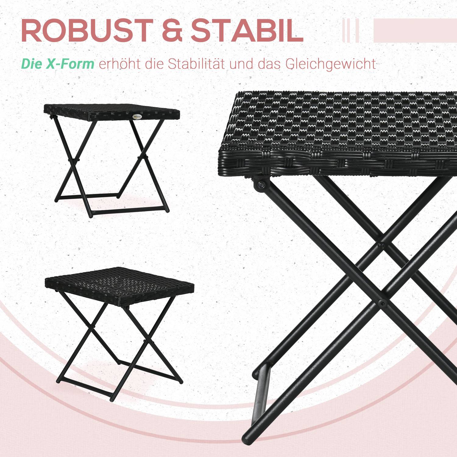 Fällbart sidobord i polyrattan – Svart, 40 x 40 cm
