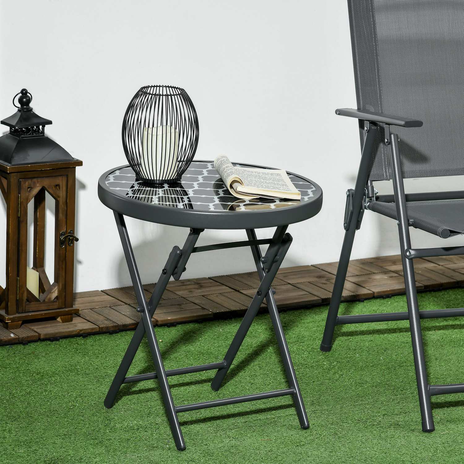 Svart glasskiva hopfällbart sidobord – 45x45x50 cm Camping