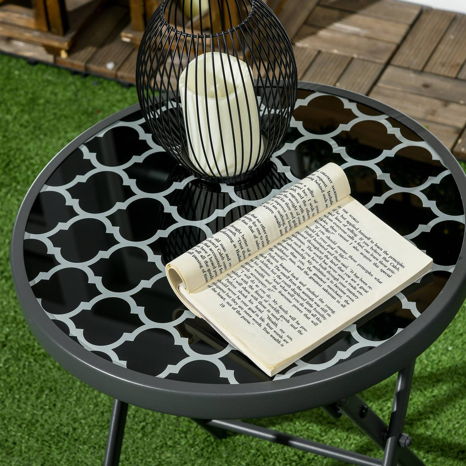 Svart glasskiva hopfällbart sidobord – 45x45x50 cm Camping