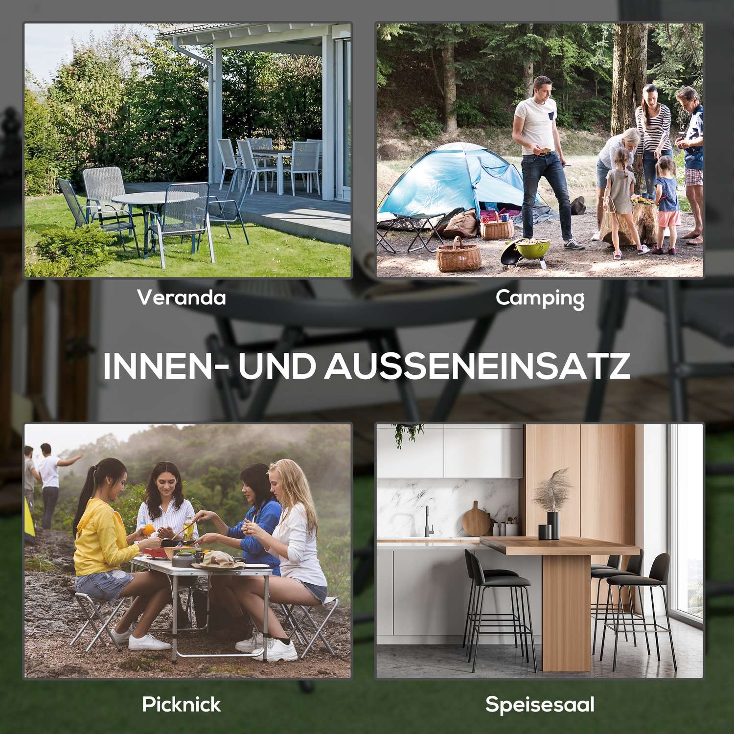 Svart glasskiva hopfällbart sidobord – 45x45x50 cm Camping