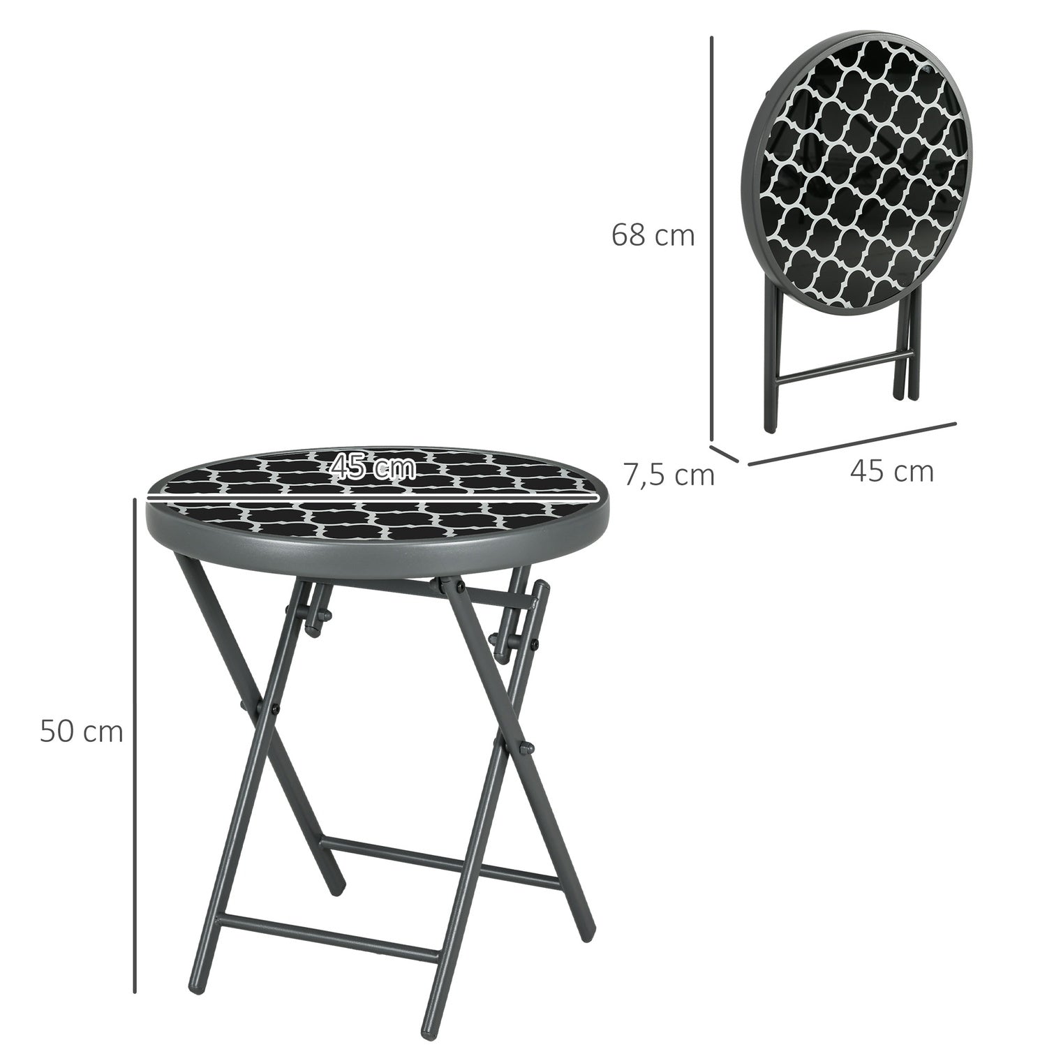 Svart glasskiva hopfällbart sidobord – 45x45x50 cm Camping