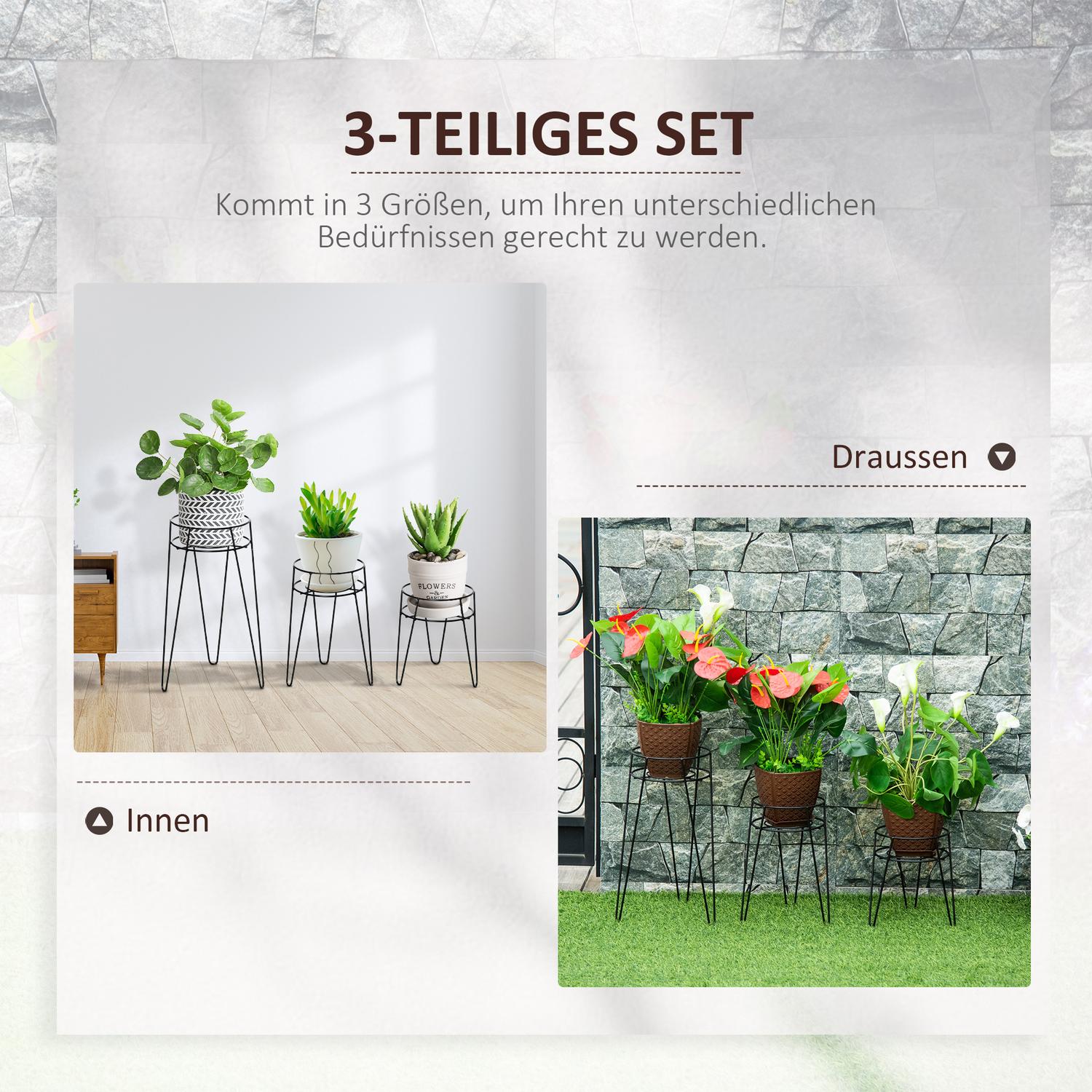 Set med 3 växtställ i svart metall för 16 cm krukor