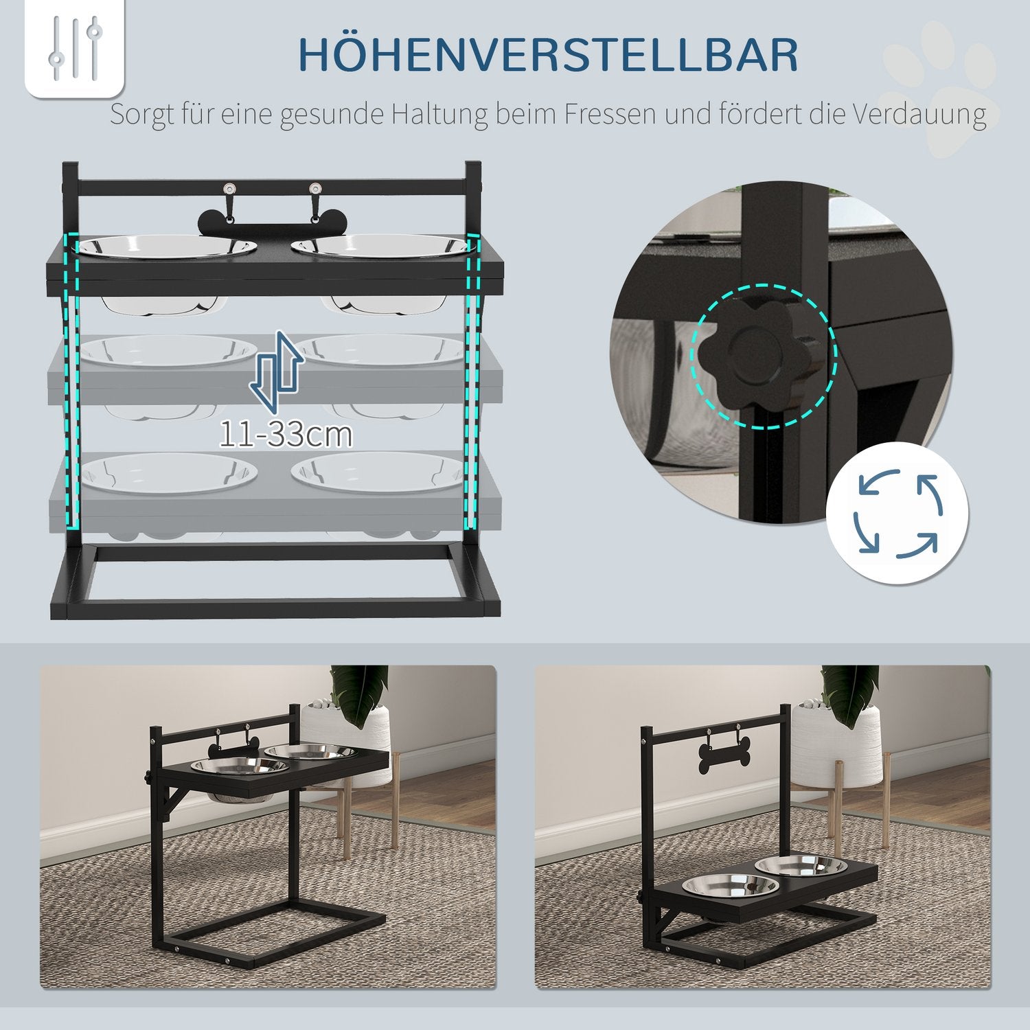 Justerbar hundskål i rostfritt stål – benform, 0,9L