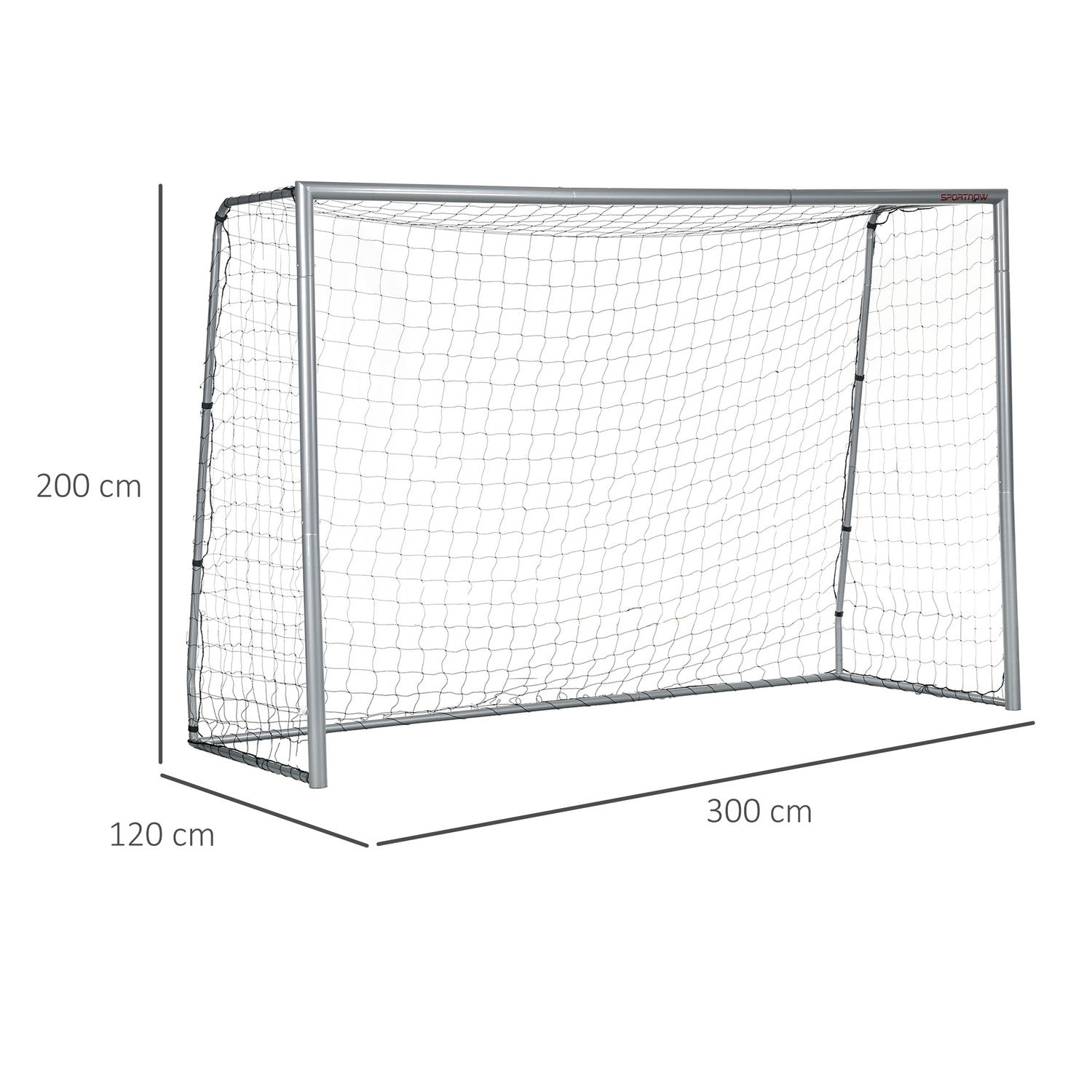 Fotbollsmål i stål med PE Mesh, 300x120x200 cm, Grå