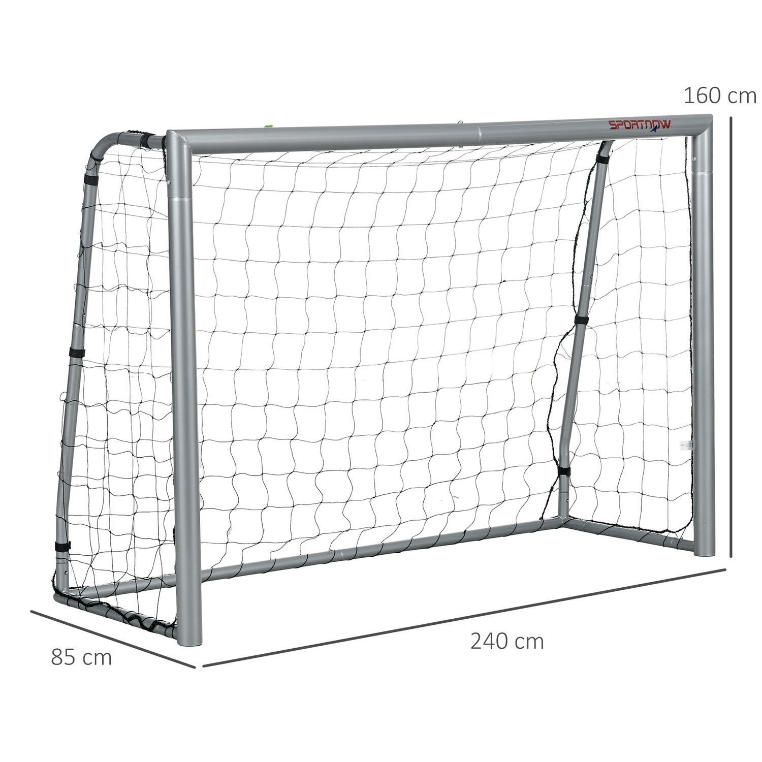Fotbollsmål i stål med PE Mesh, 240x85x160 cm, Grå