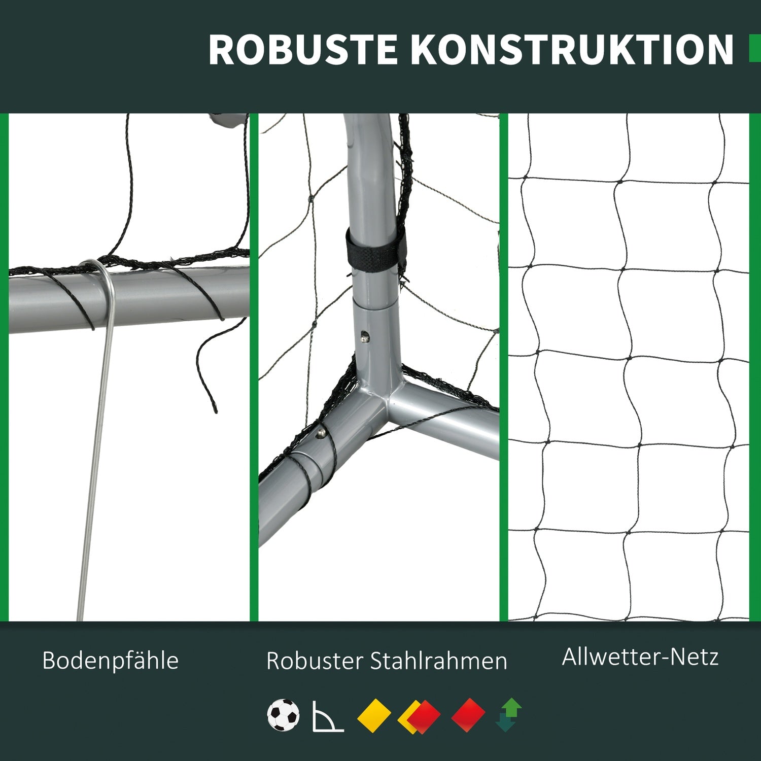 Fotbollsmål i stål med PE Mesh, 240x85x160 cm, Grå