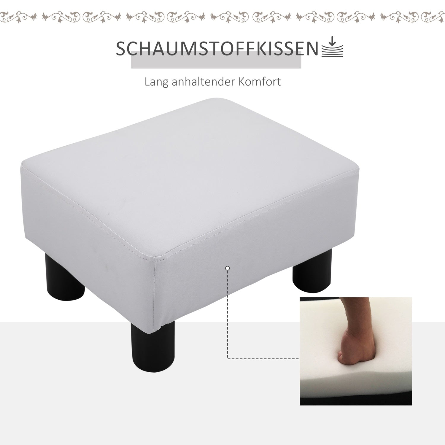 Chesterfield Fotpall i konstläder, Vit, 40x30x24 cm