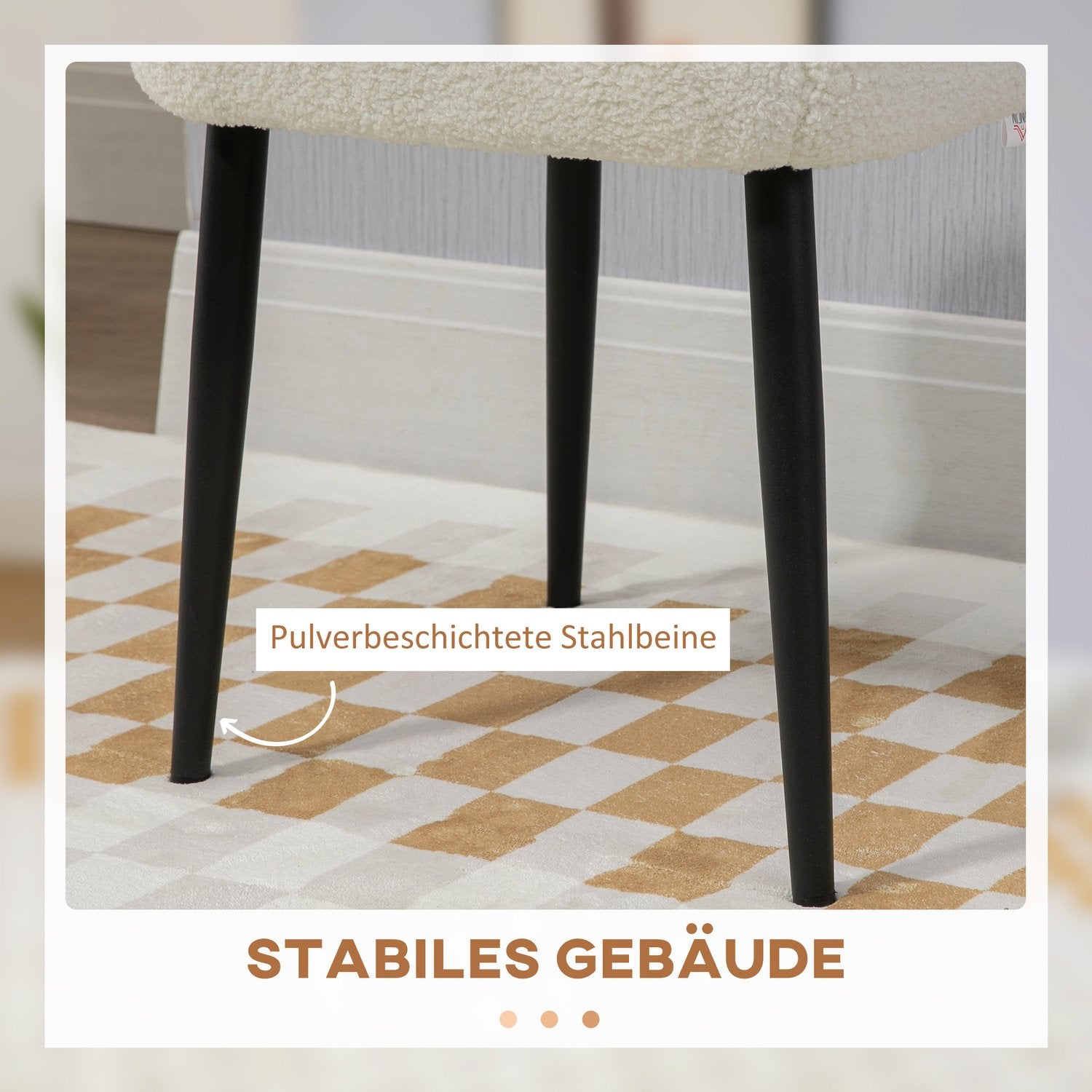 Cream Cashmere-look fotpall med stålben, 42x42x47cm