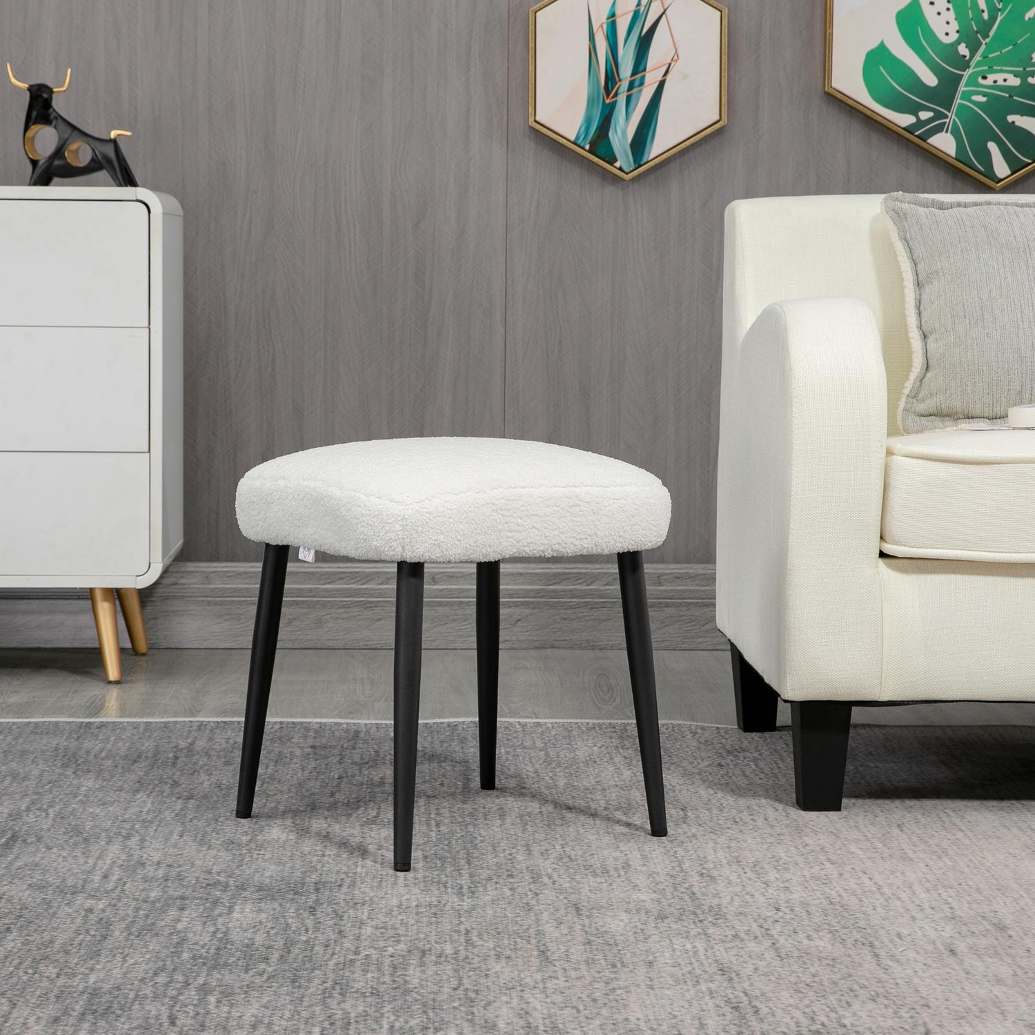 Cream Cashmere-look fotpall med stålben, 42x42x47cm