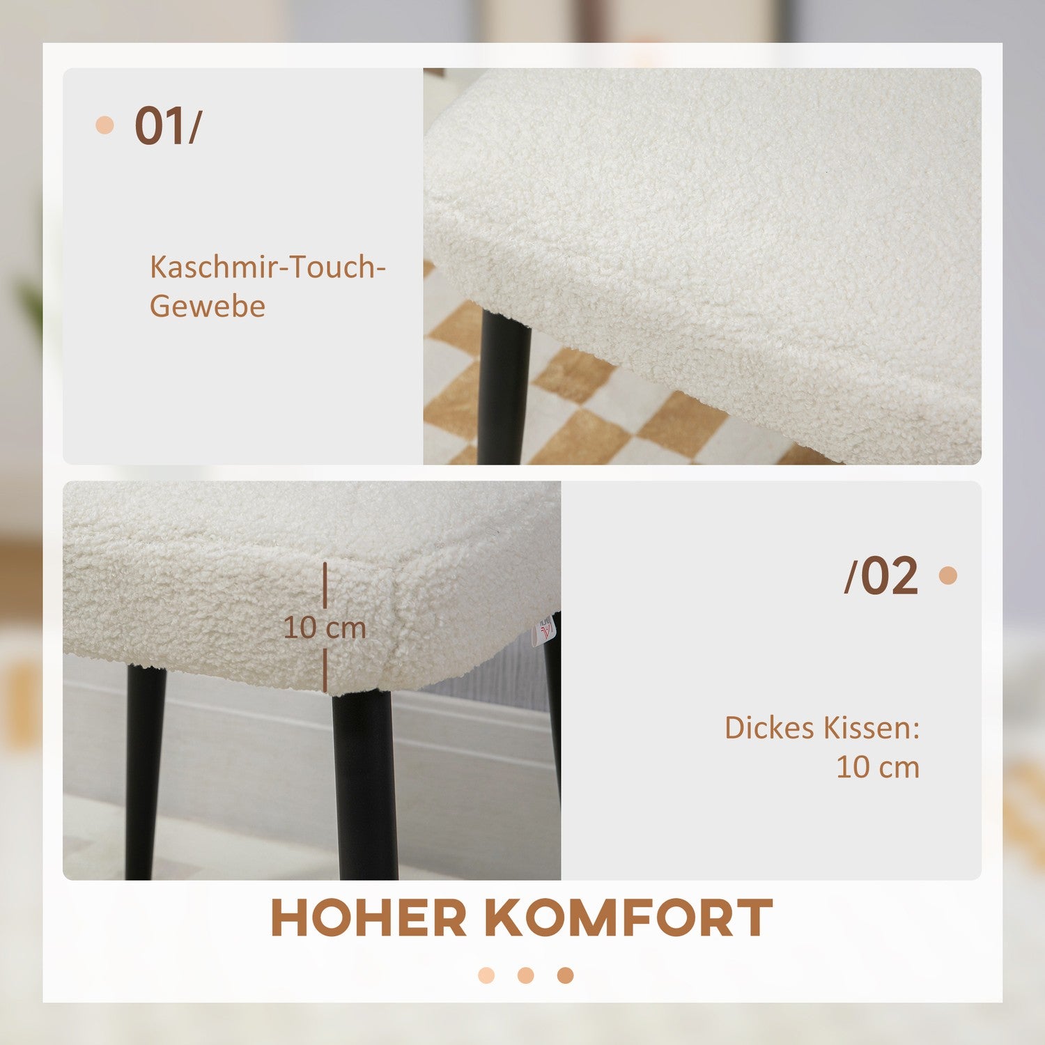 Cream Cashmere-look fotpall med stålben, 42x42x47cm