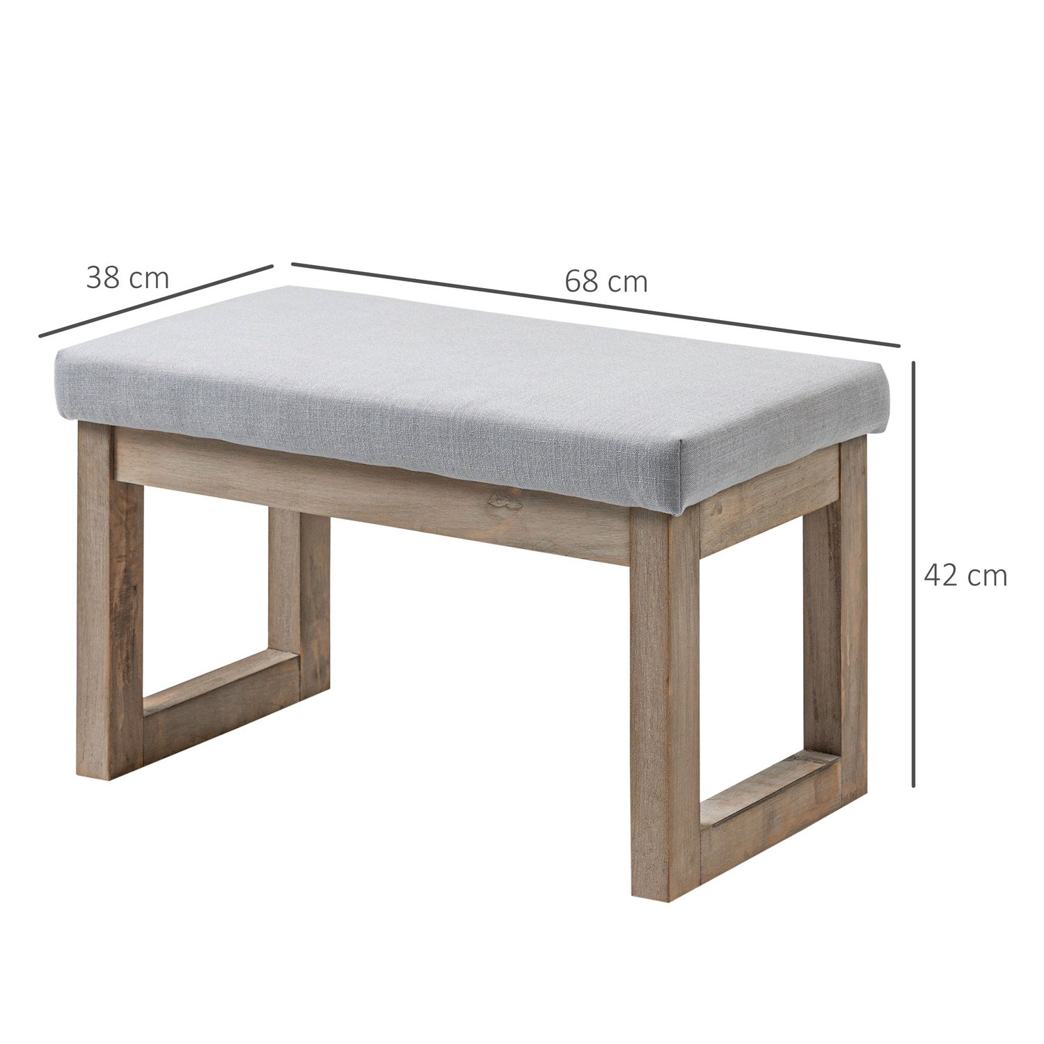Grå fotpall i linnelook med träben – 68x38x42 cm