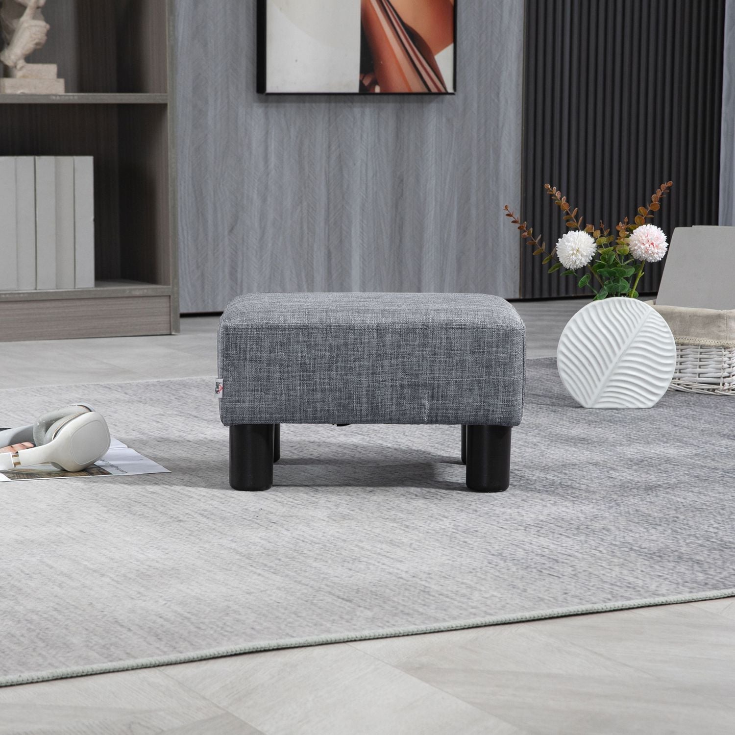 Rektangulär linne fotpall – stoppad, 150 kg kapacitet
