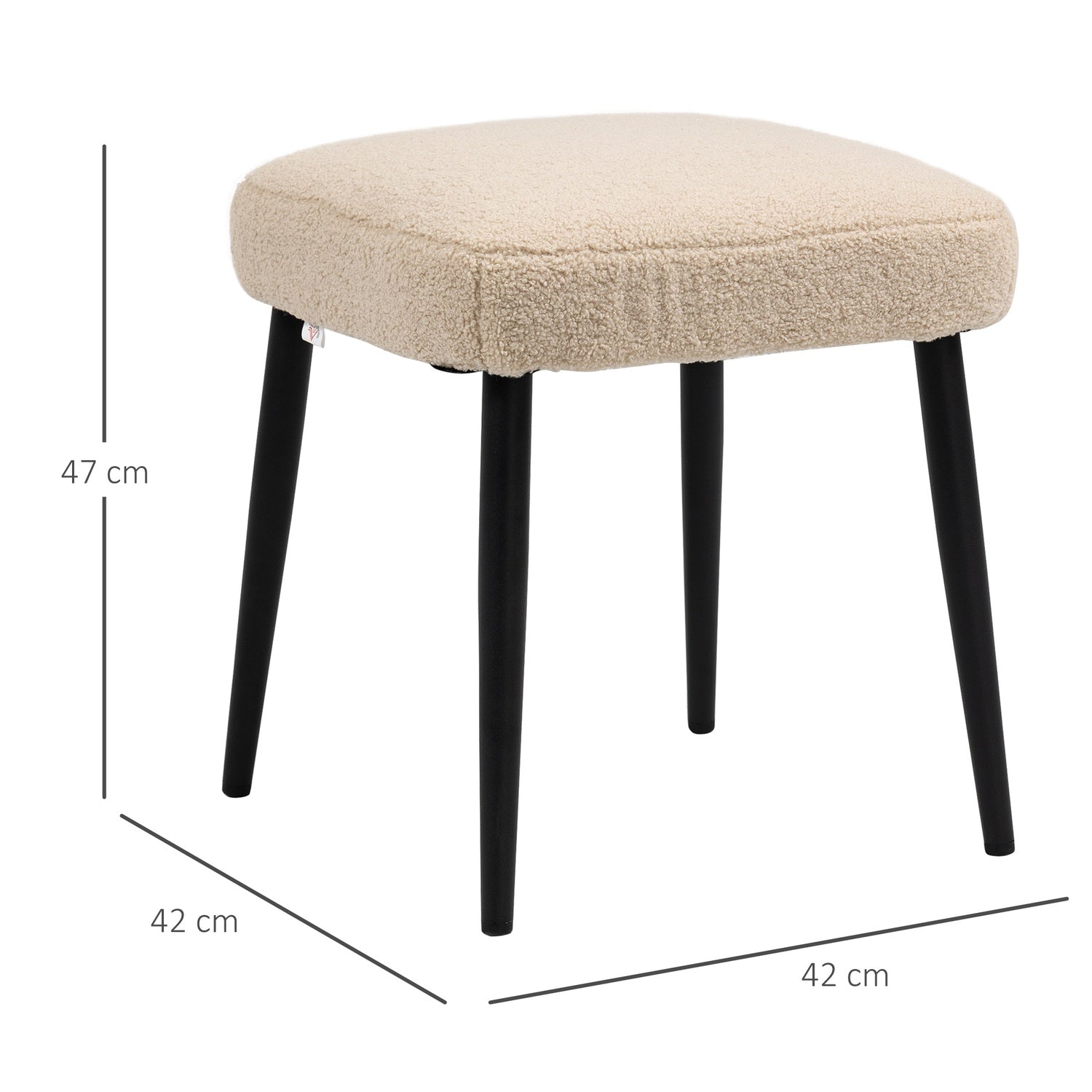 Fyrkantig beige fotpall, kashmirlook, stålben, 42x42x47 cm
