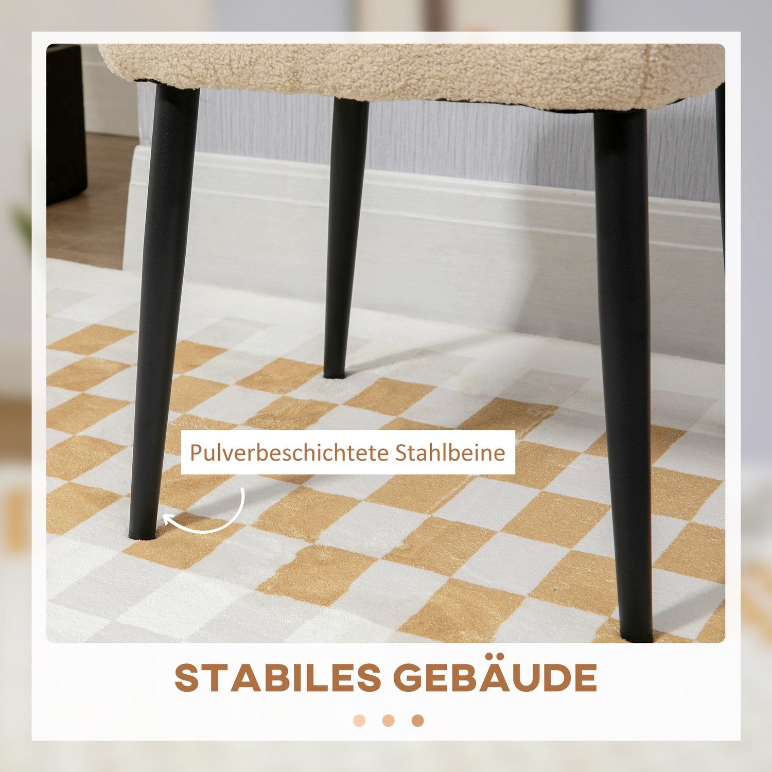 Fyrkantig beige fotpall, kashmirlook, stålben, 42x42x47 cm