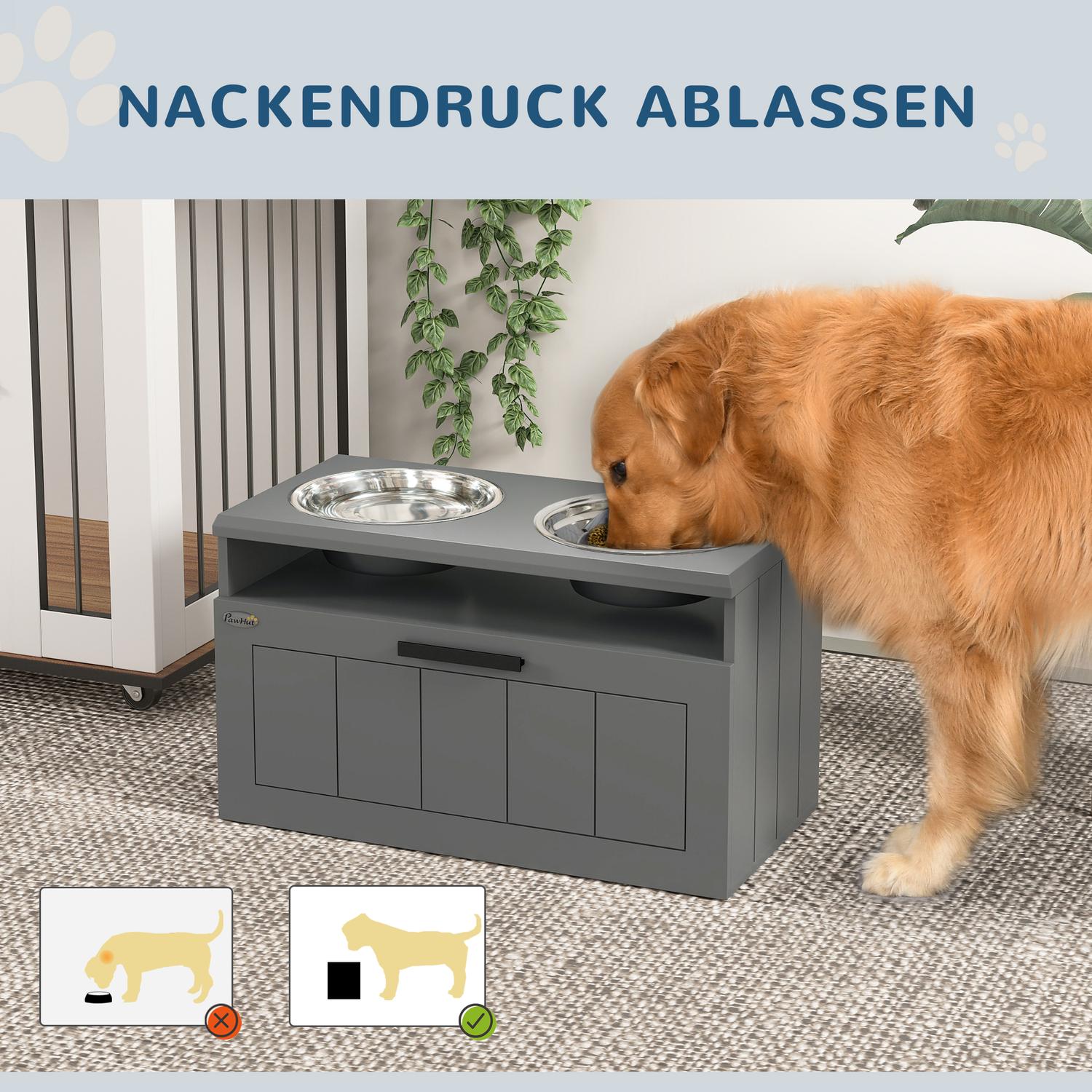 Förhöjd hundmatningsstation med förvaring, grå