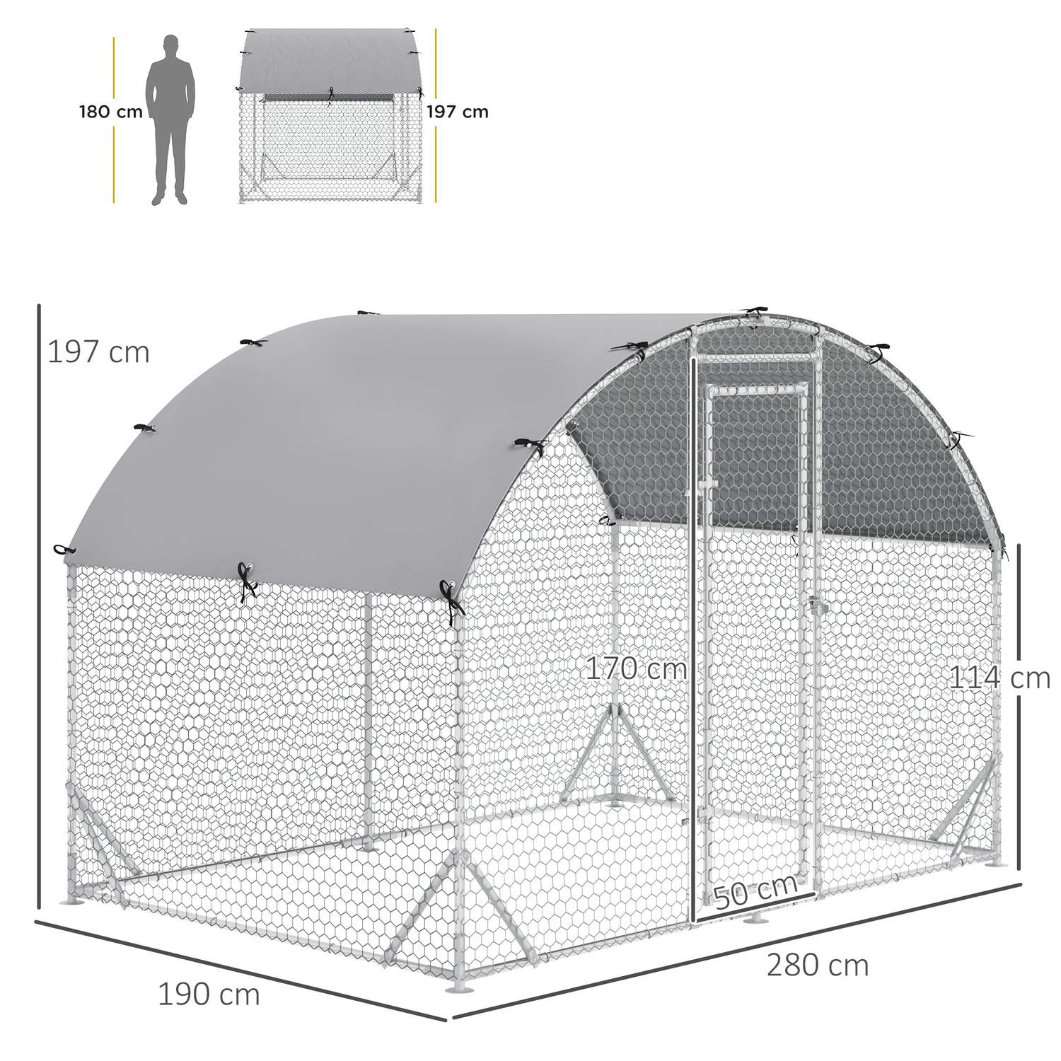 Stålhönshus med UV-skydd – 4-6 kycklingar, 280x190x197 cm