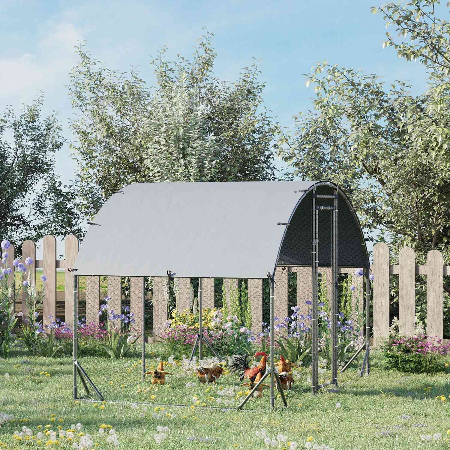 Stålhönshus med UV-skydd – 4-6 kycklingar, 280x190x197 cm