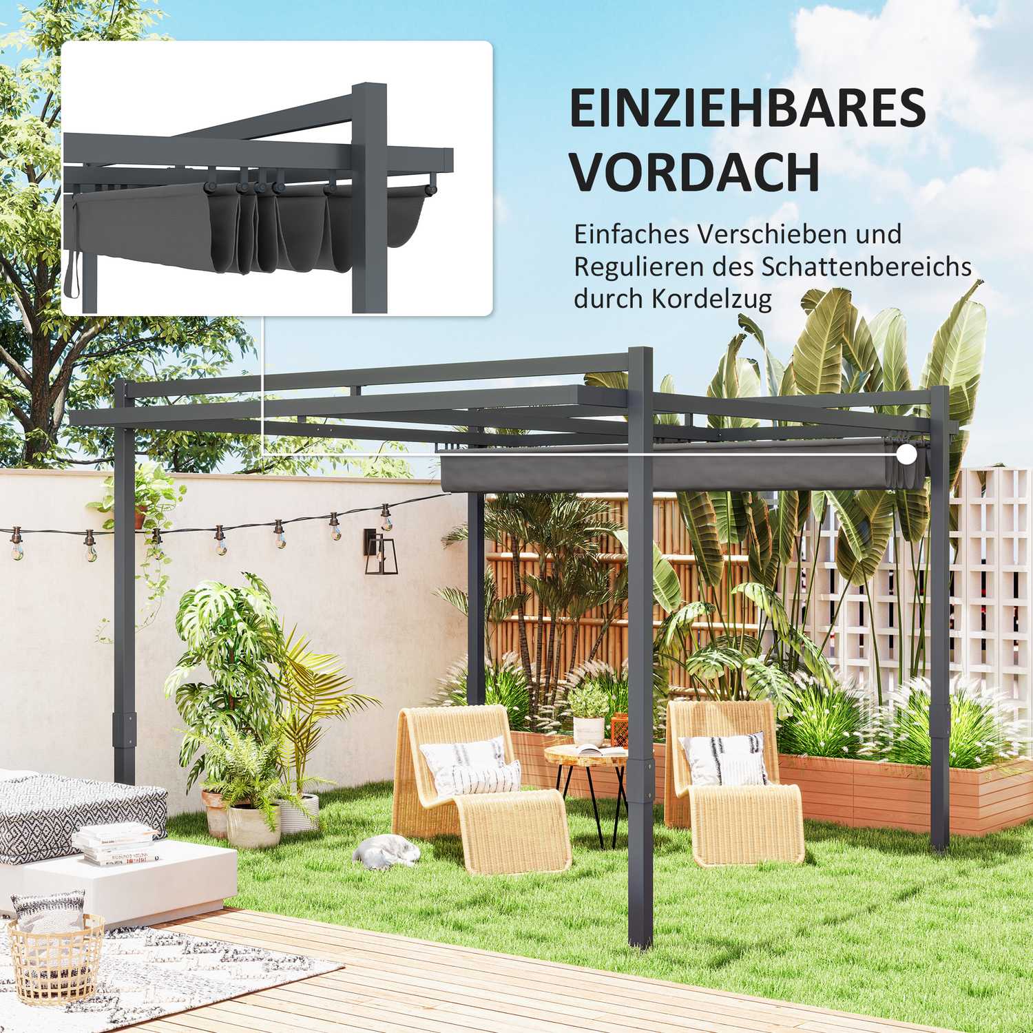 Fristående aluminiumpergola 3,5x3m – Justerbart tak, vintertät