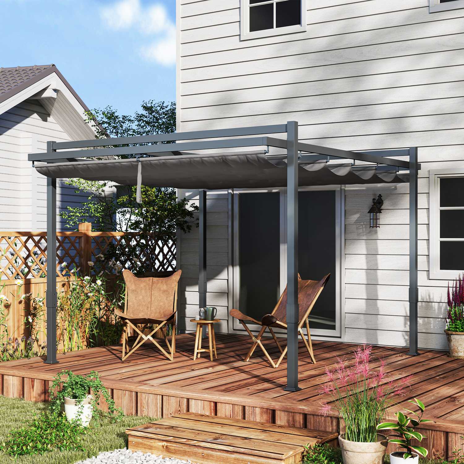 Fristående aluminiumpergola 3,5x3m – Justerbart tak, vintertät