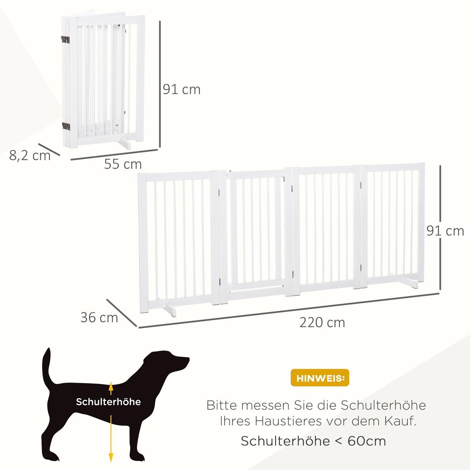 Fristående hundgrind i trä med dörr, 91 cm – Vit