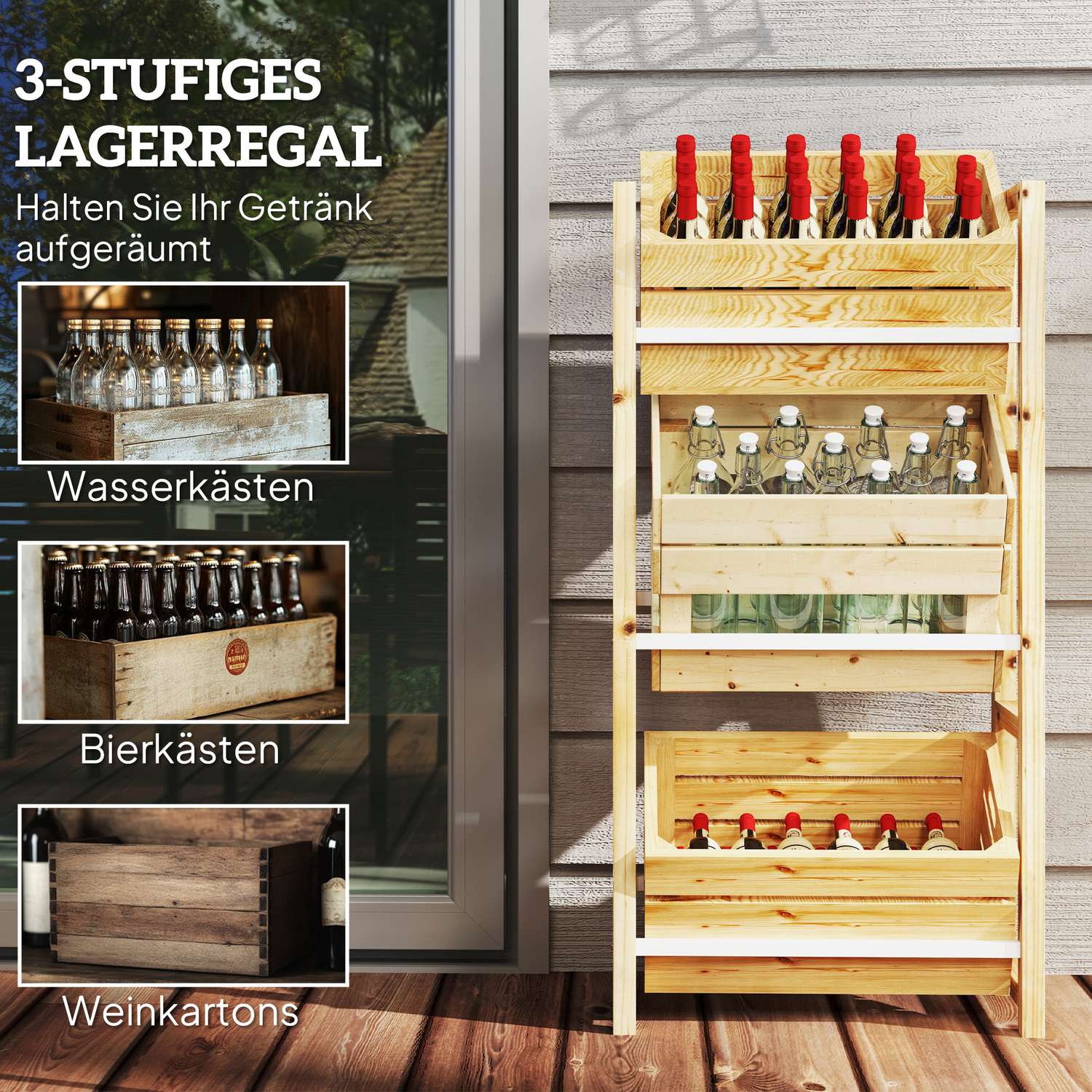 Fristående låda i trä, rymmer 3, 150 kg kapacitet