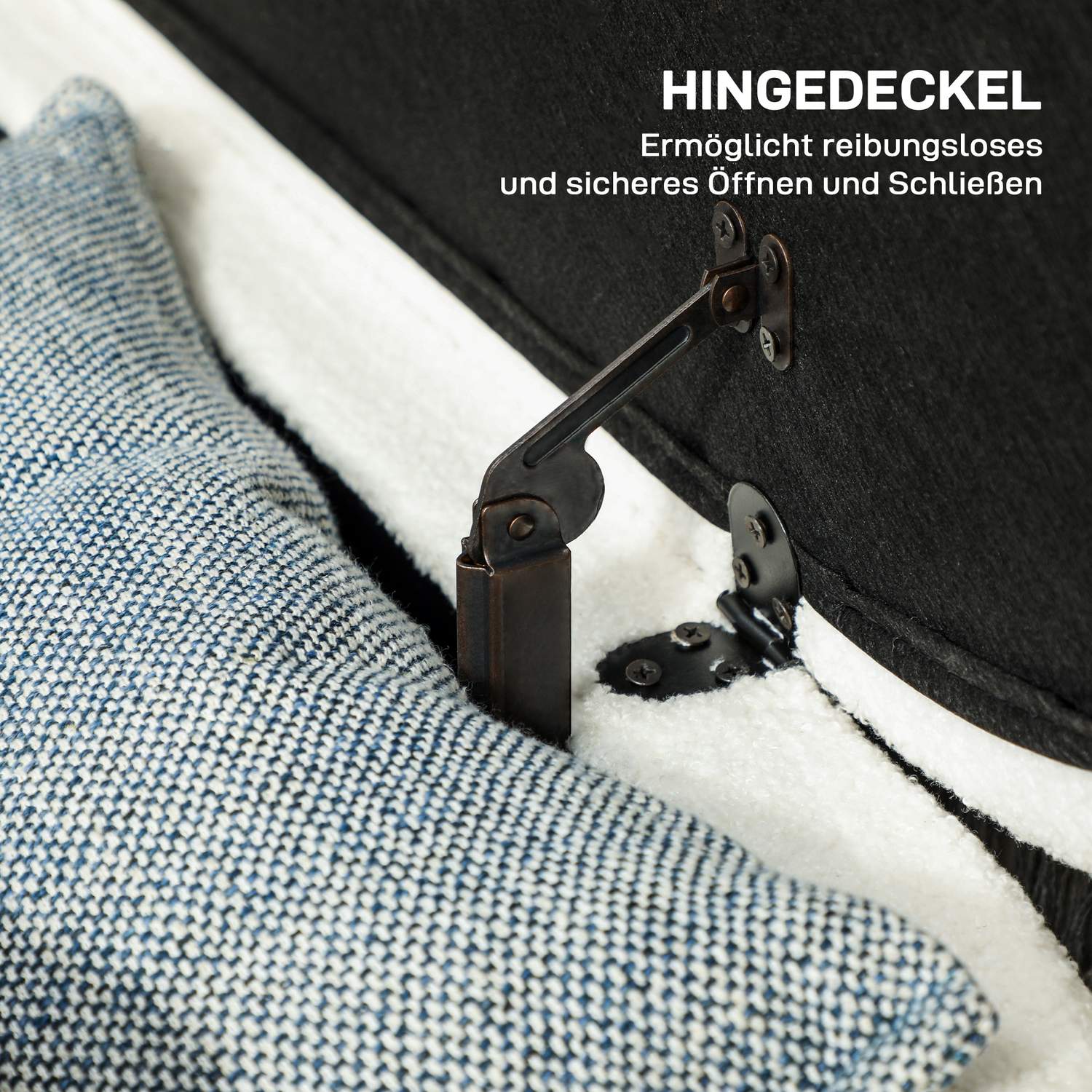 Förvaringsbänk med lock, vit sammet, metallram, 114cm