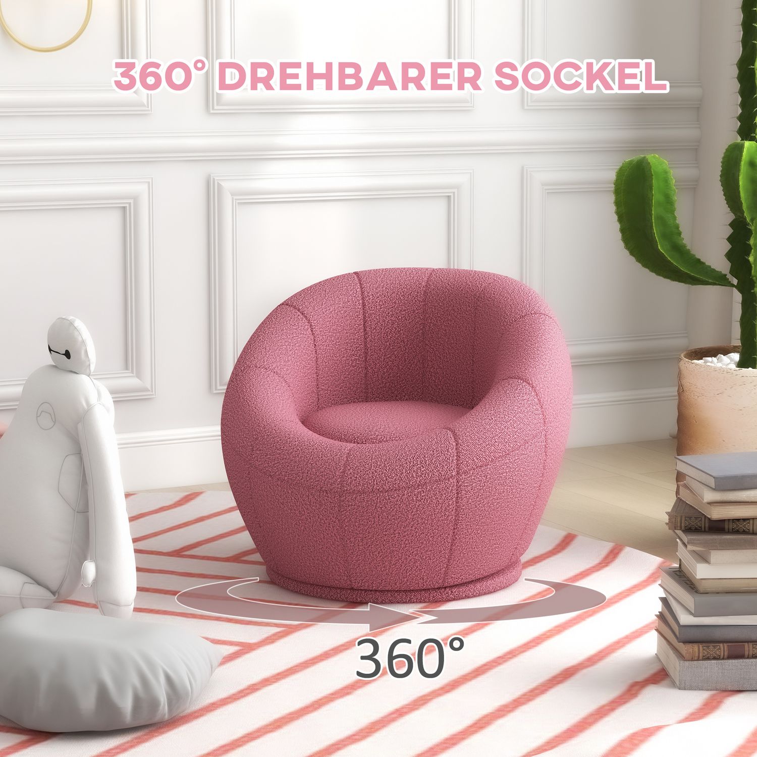 Roterbar rosa plysch loungefåtölj, 120 kg kapacitet