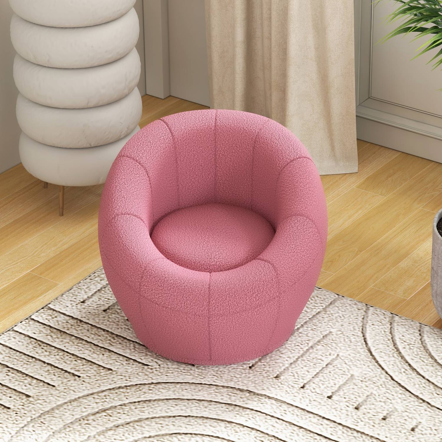 Roterbar rosa plysch loungefåtölj, 120 kg kapacitet