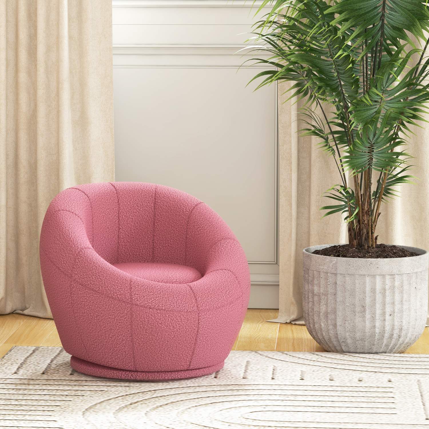 Roterbar rosa plysch loungefåtölj, 120 kg kapacitet