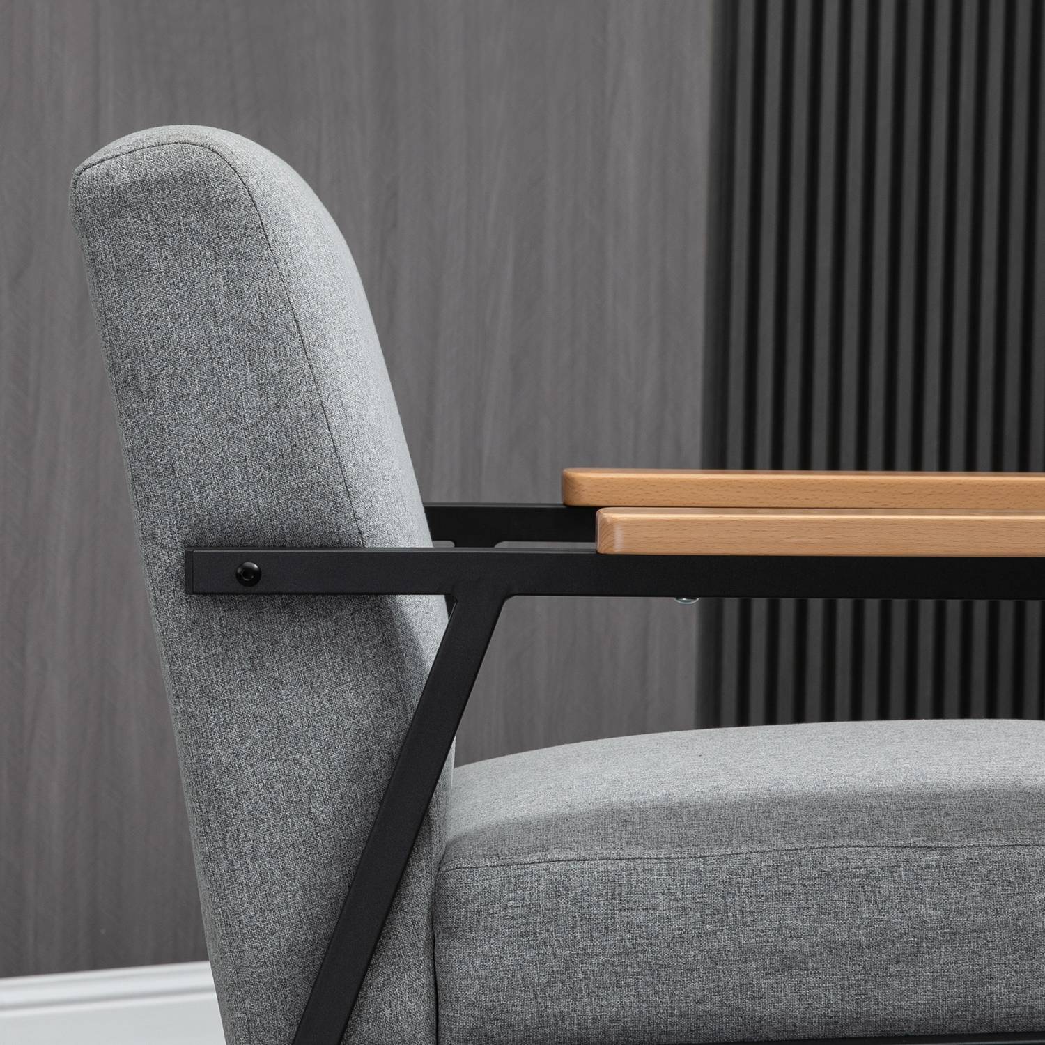 Fåtölj i grå linnelook – Wingback, avkoppling, 64,5x70x83,5 cm
