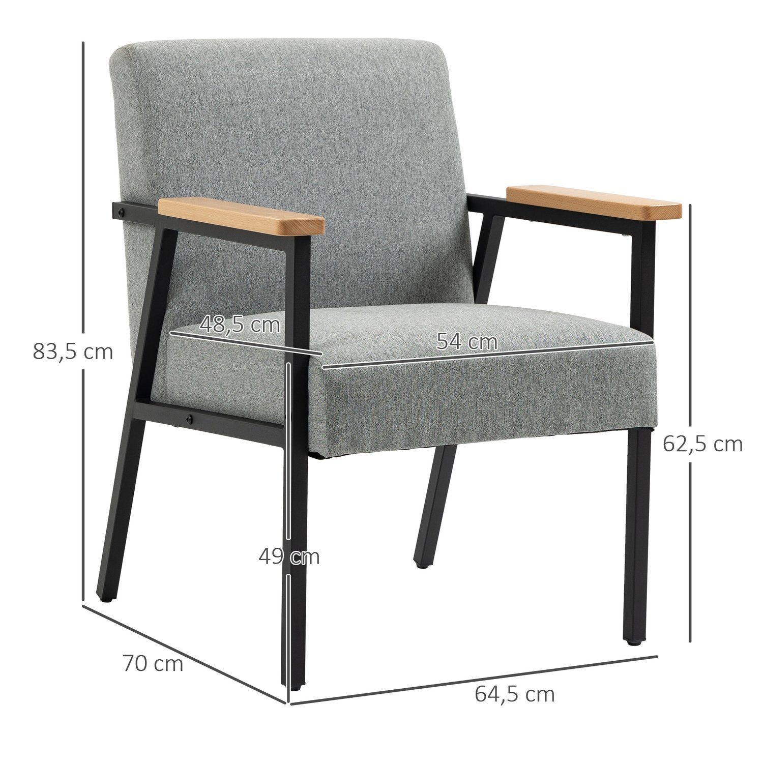 Fåtölj i grå linnelook – Wingback, avkoppling, 64,5x70x83,5 cm