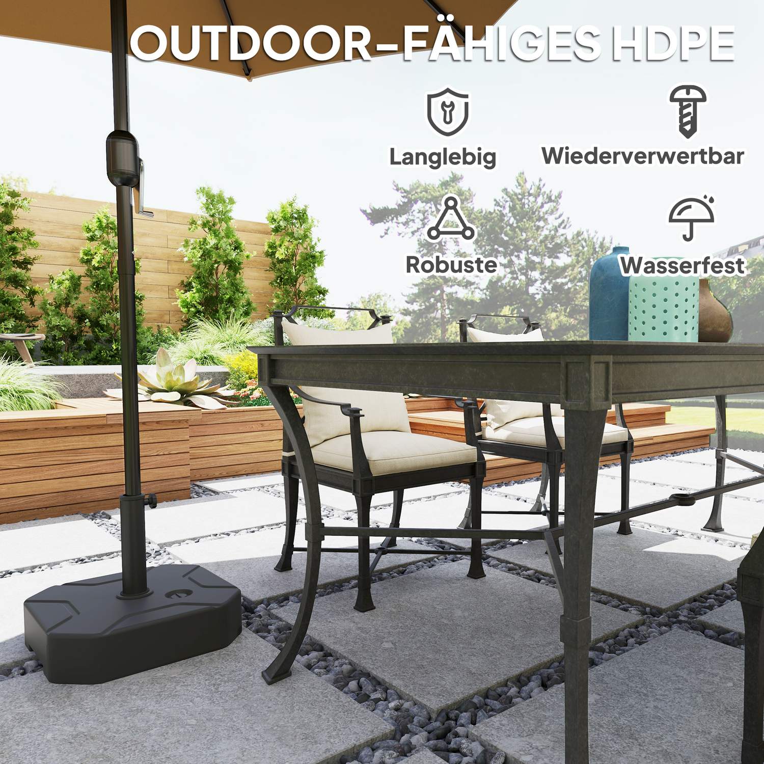 Fyrkantigt paraplyställ, 25 kg fyllbar bas, 38/48 mm rör