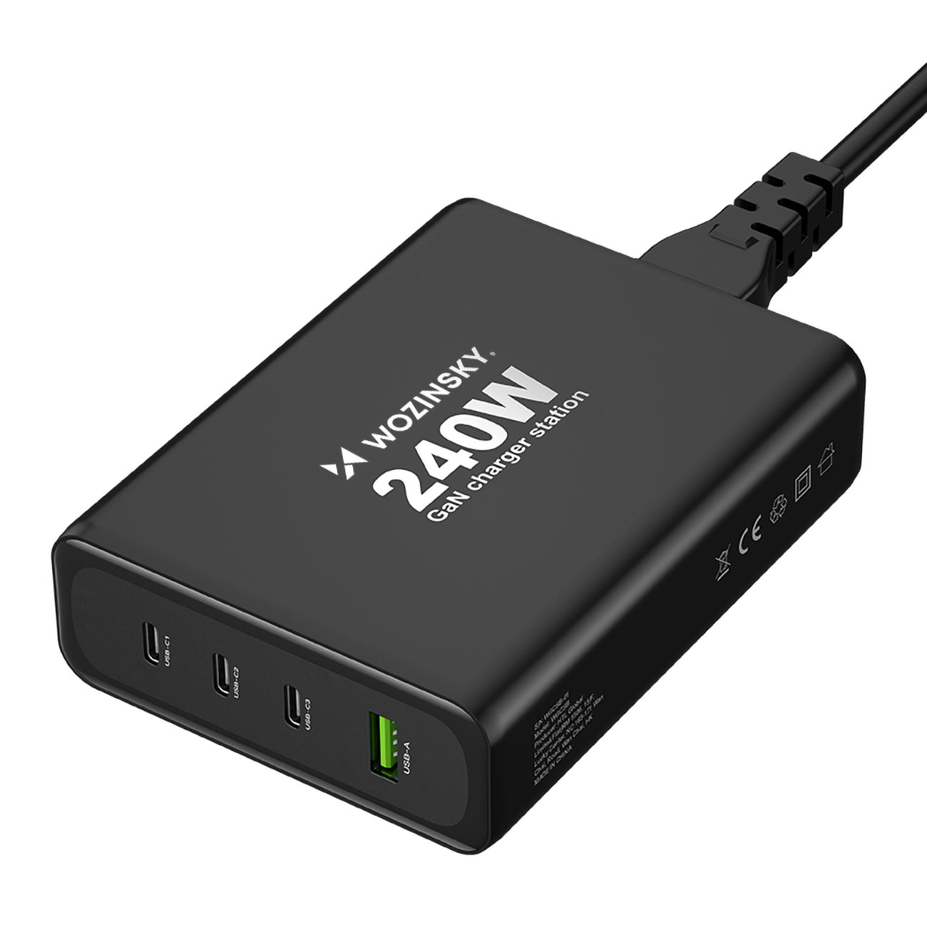 GaN 240W USB-A 3x USB-C nätverksladdare svart