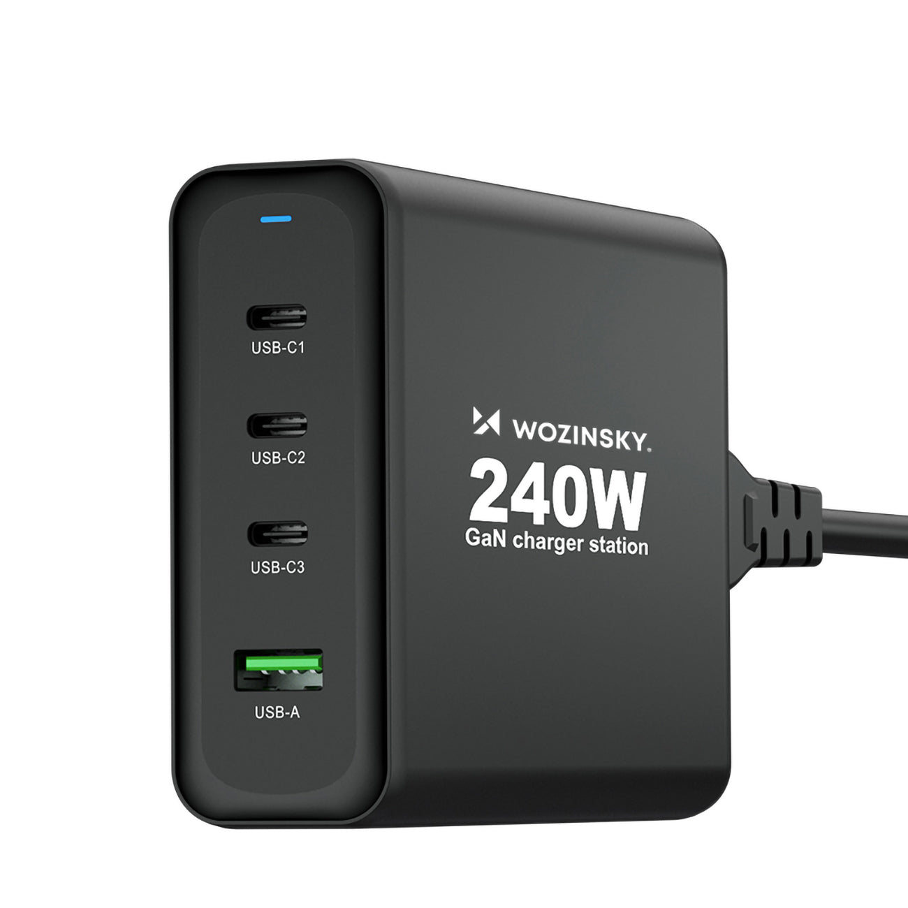 GaN 240W USB-A 3x USB-C nätverksladdare svart