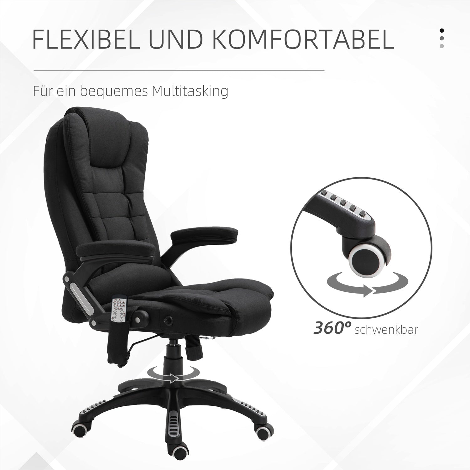 Gaming Kontorsstol med massage, justerbar höjd, svart
