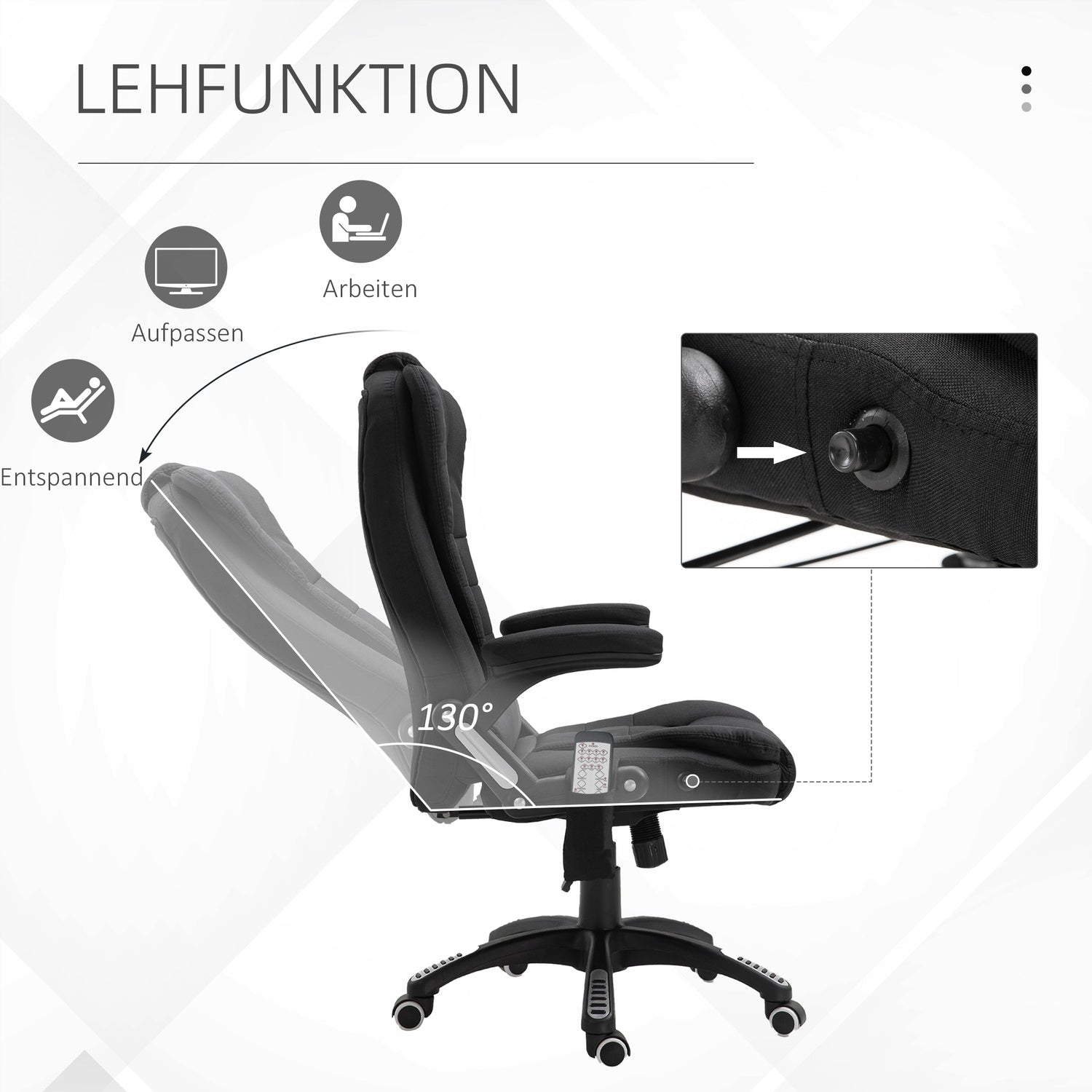 Gaming Kontorsstol med massage, justerbar höjd, svart