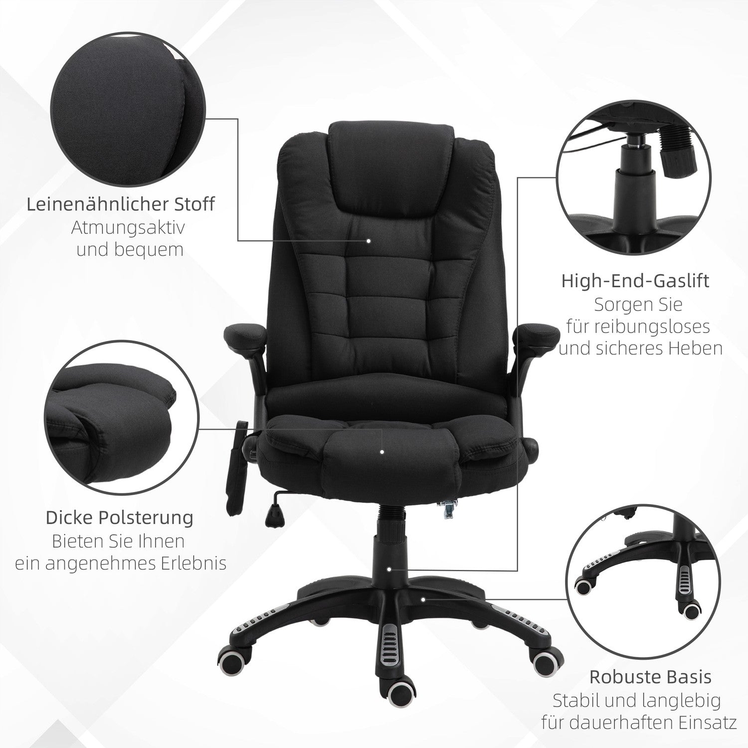 Gaming Kontorsstol med massage, justerbar höjd, svart