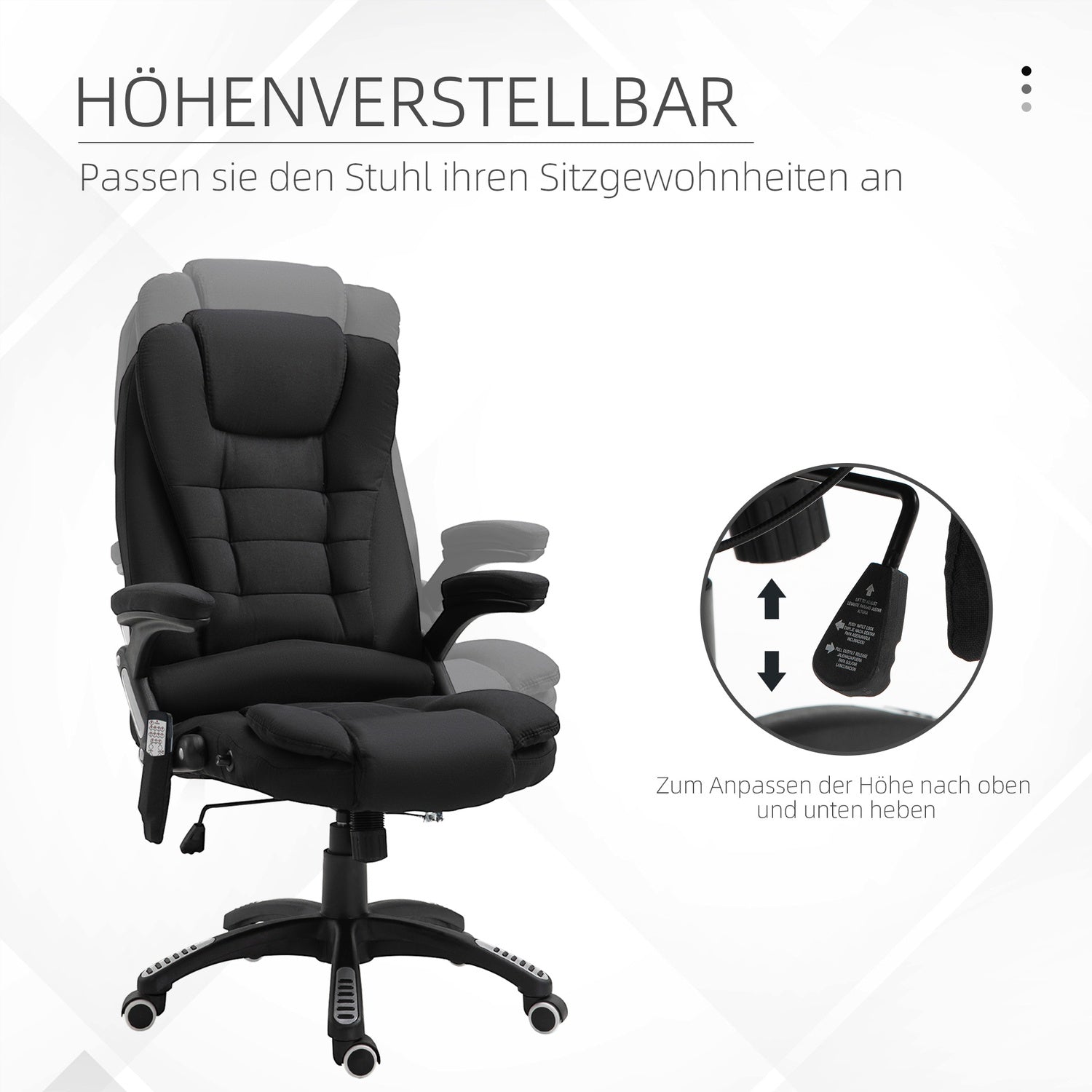 Gaming Kontorsstol med massage, justerbar höjd, svart